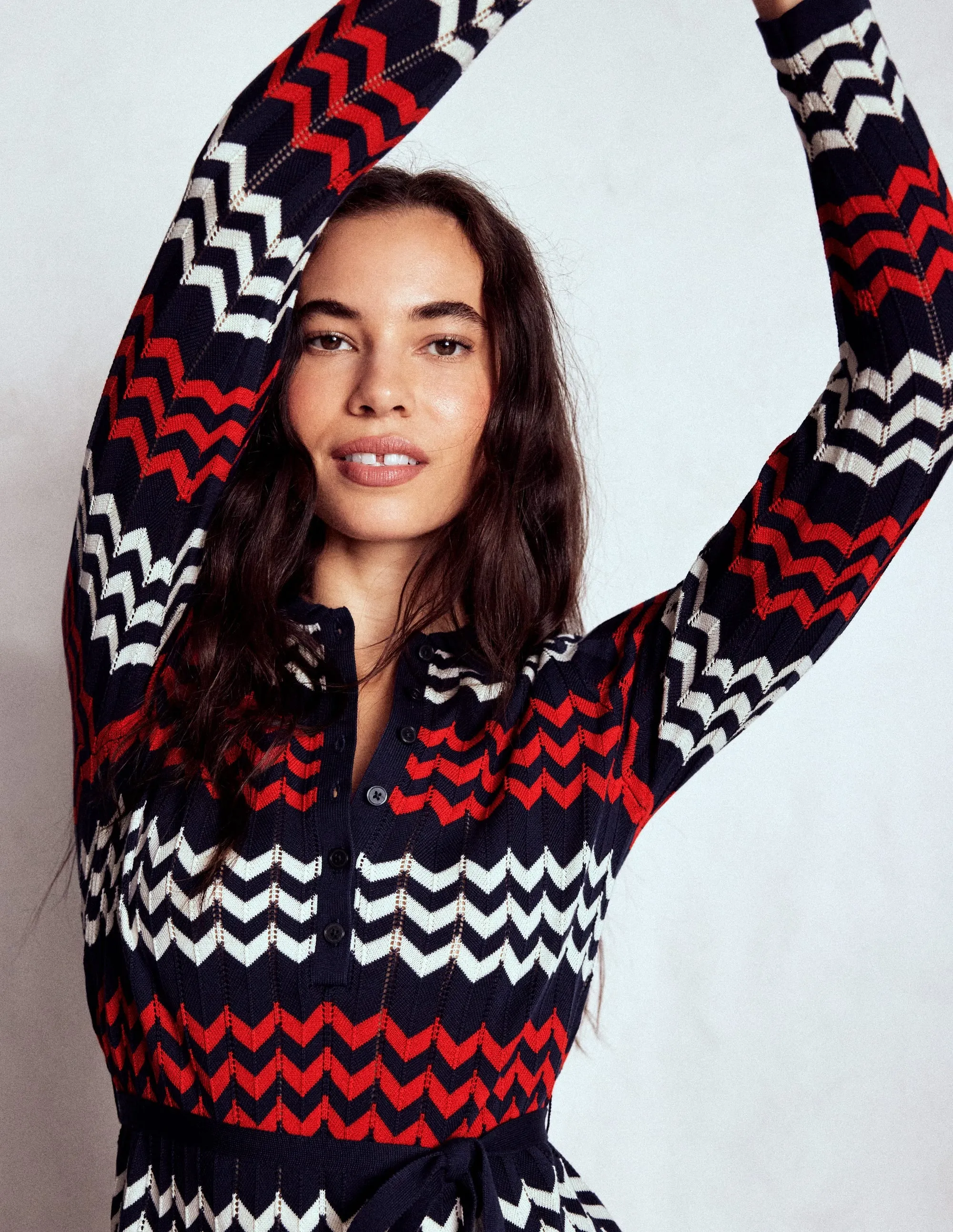 Chevron Stitch Midi Dress-Navy, Red and Ivory Chevron music concert Classic Comfort