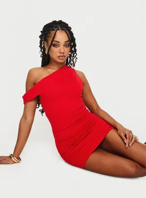 Marcou Mini Dress Red Modern mini dress with sleeves Flirty summer piece