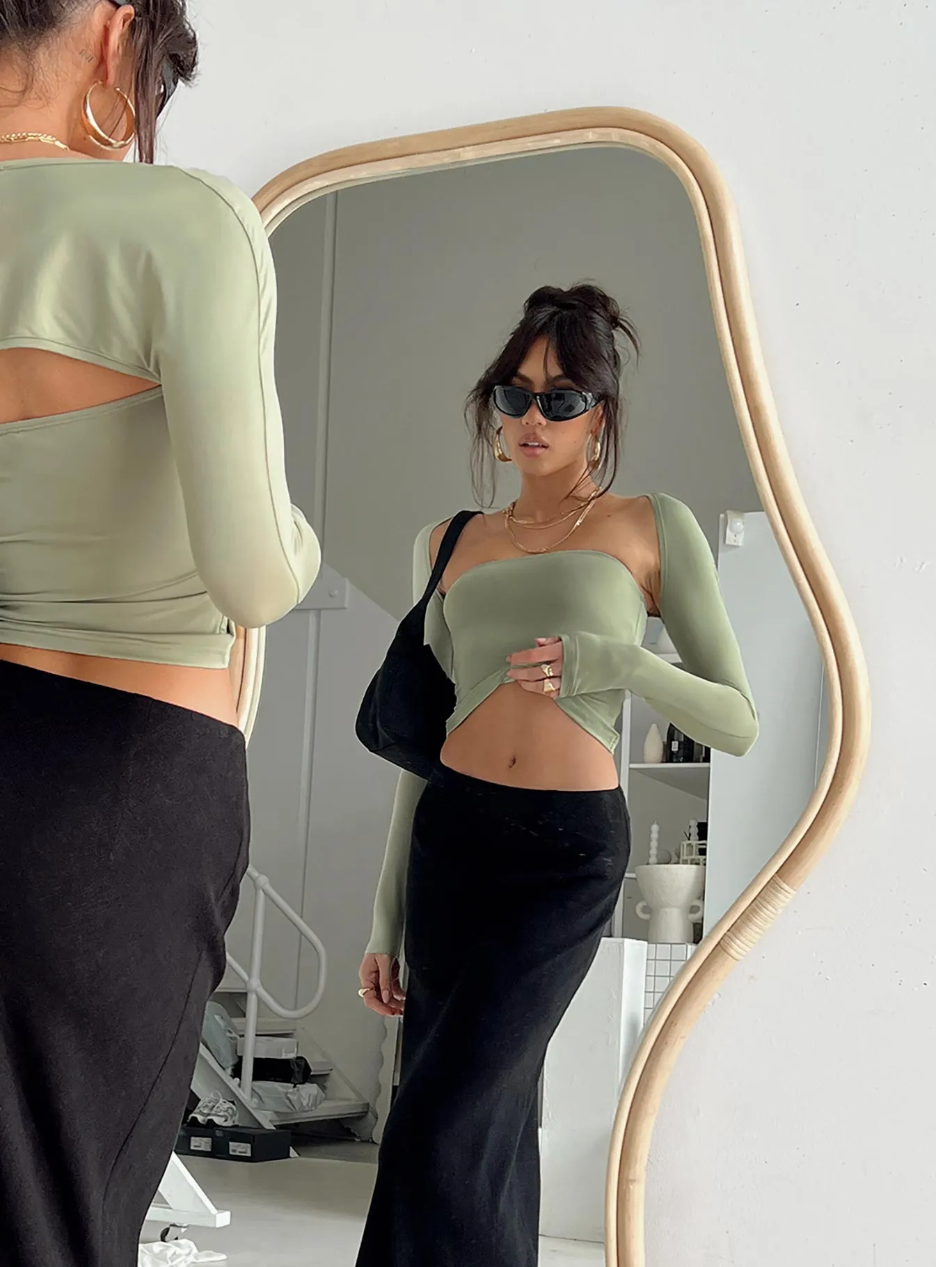Moran Two Piece Bolero Top Sage Flexible Ribbed Cuffs AthleisureReady