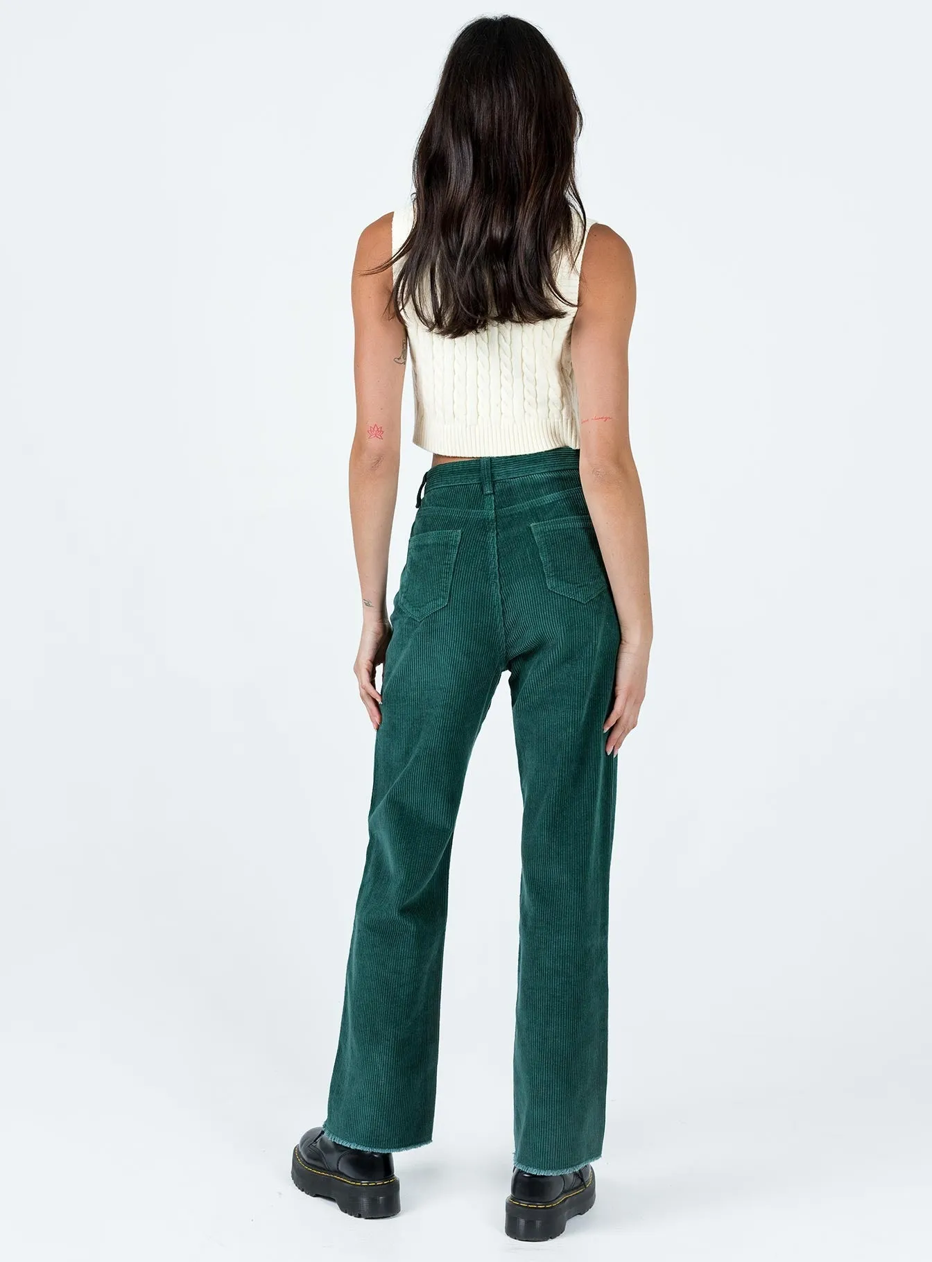 Kalinda Jeans Green Cord Durable Construction Double Stitched Seams