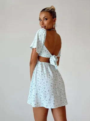 Summer Nights Mini Dress Blue Floral Boho Look Stylish Appeal