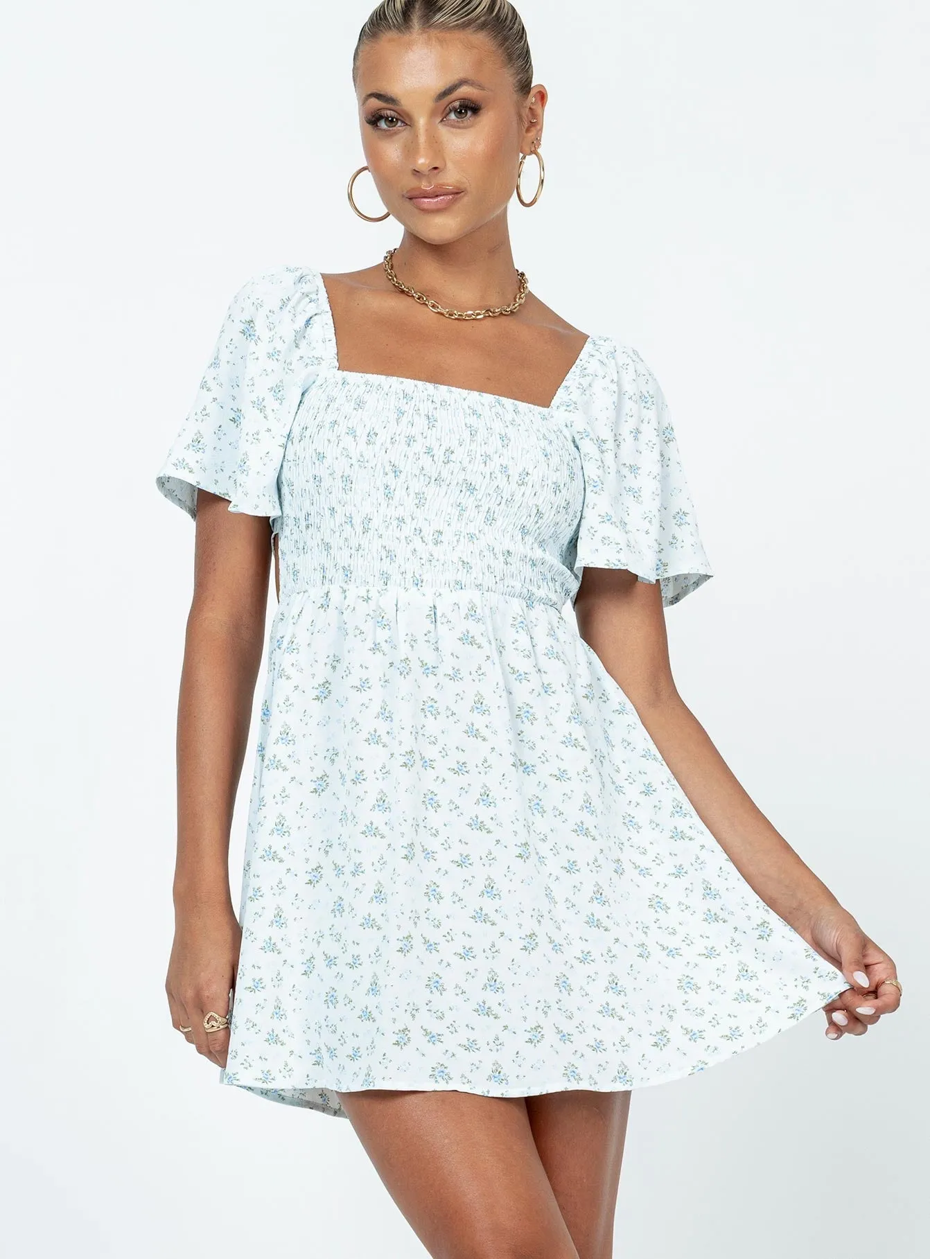 Summer Nights Mini Dress Blue Floral Hot Girl