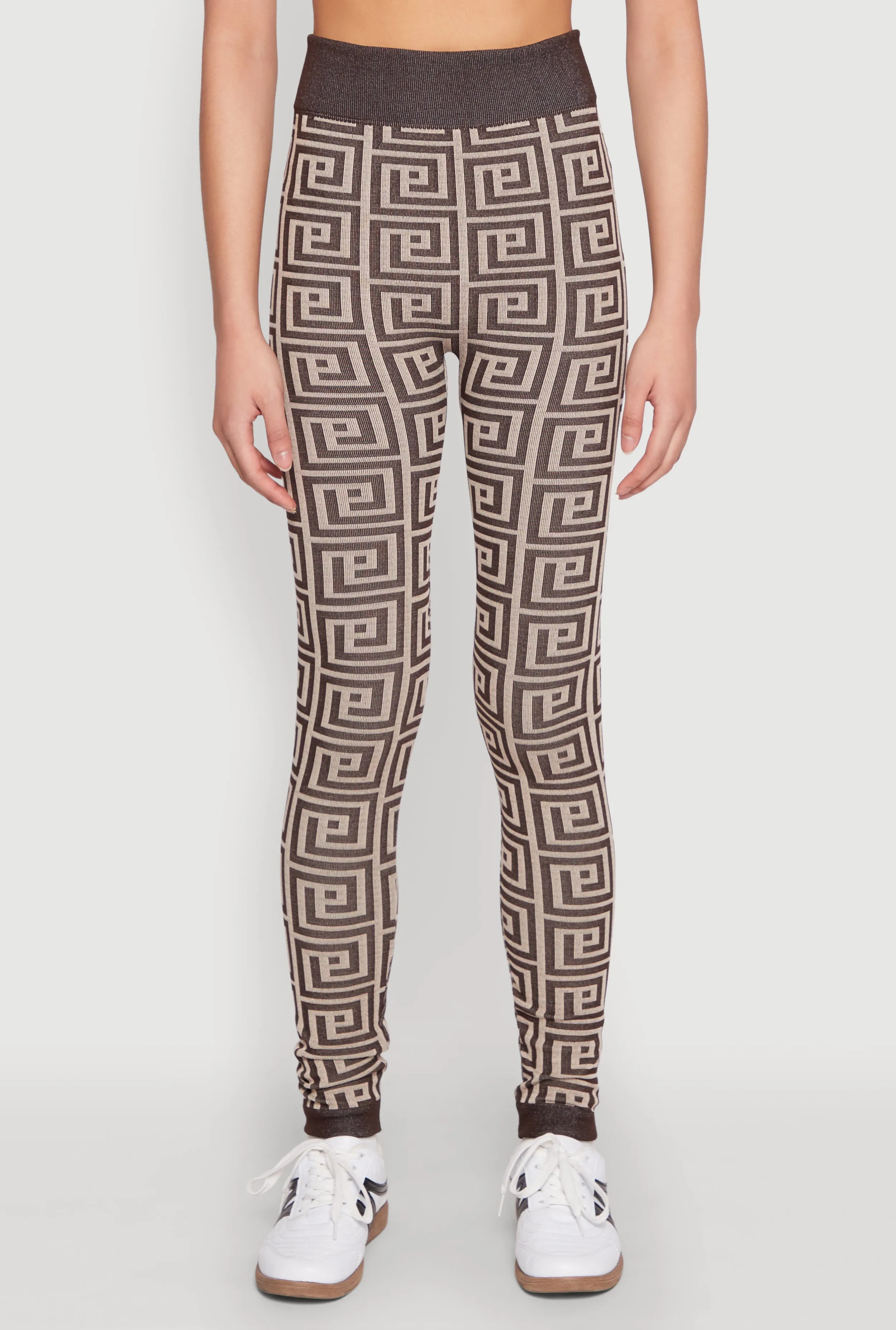 Greek Key Color Block Print Leggings Work Commute Breathable Fabric Eco Shopper Yoga Class