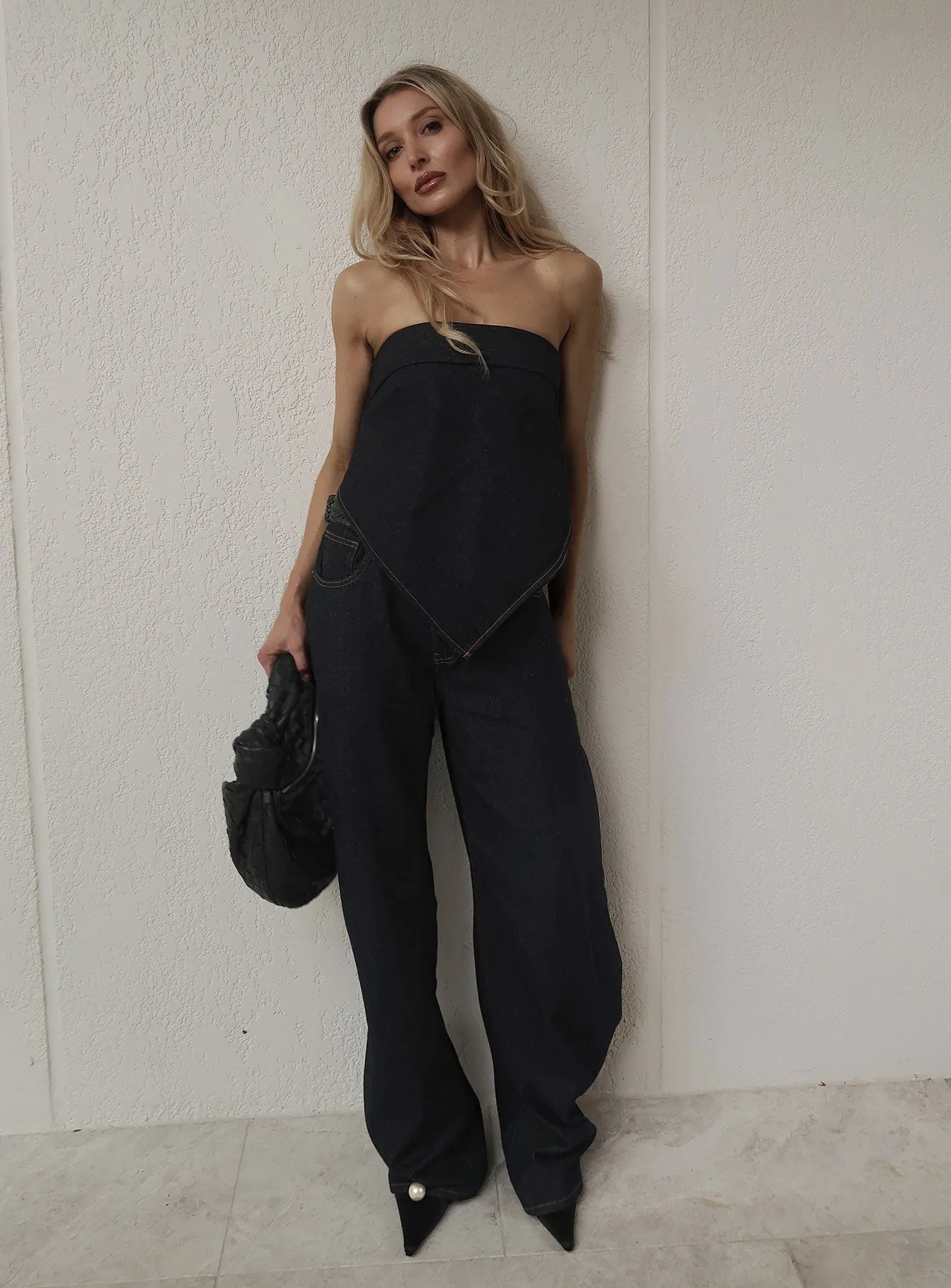Horseshoe Mid Rise Barrel Leg Jeans Dark Denim Sunny Vibes Casual