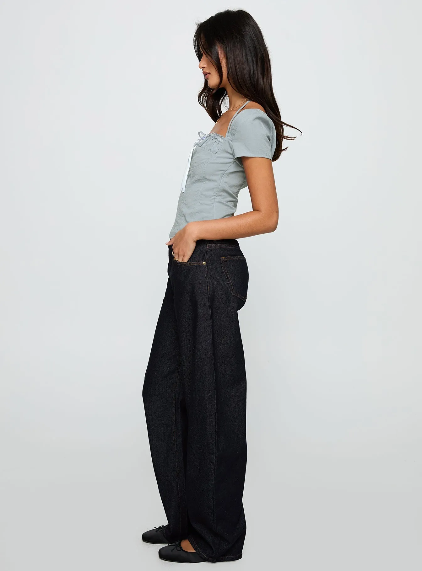 Effortless casual Horseshoe Mid Rise Barrel Leg Jeans Dark Denim