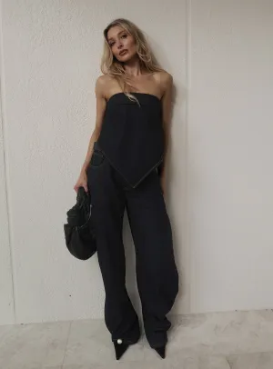 Horseshoe Mid Rise Barrel Leg Jeans Dark Denim Sunny Vibes Casual