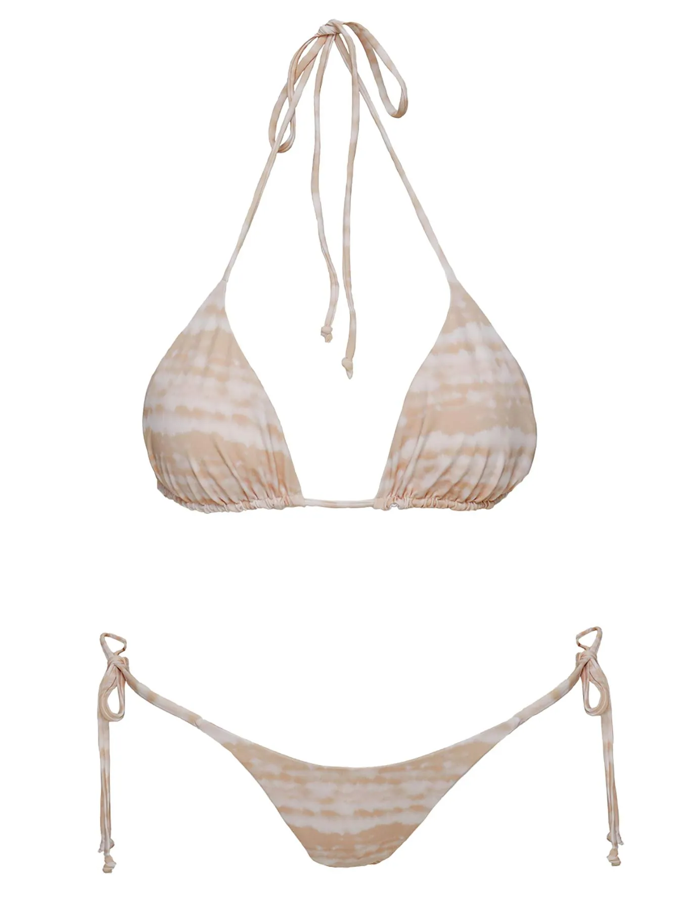 Nevaeh Triangle Shine Bikini Top Beige Tie Dye Lightweight Comfort