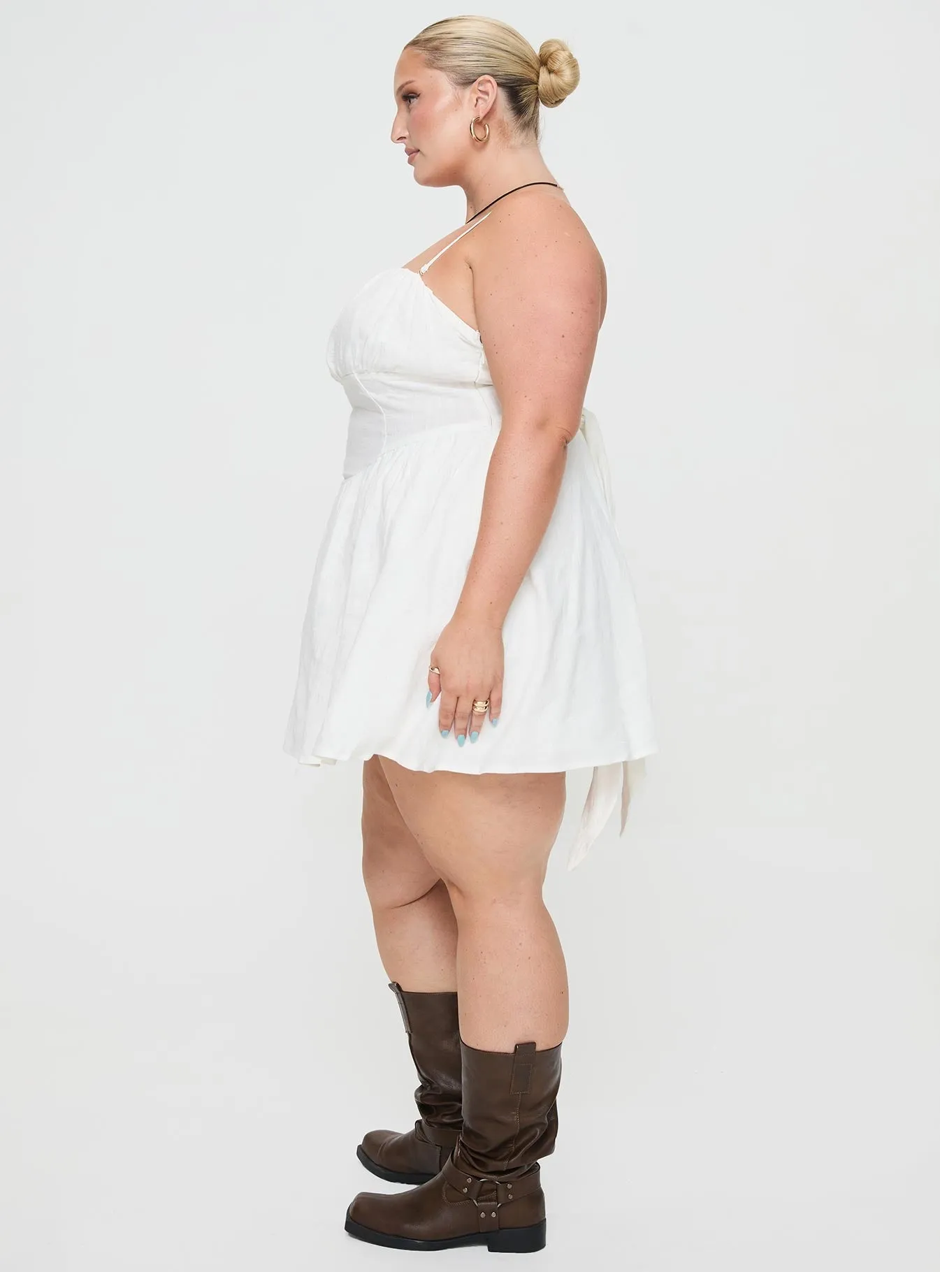 Slow Dance Linen Blend Mini Dress White Curve Vibrant Prints