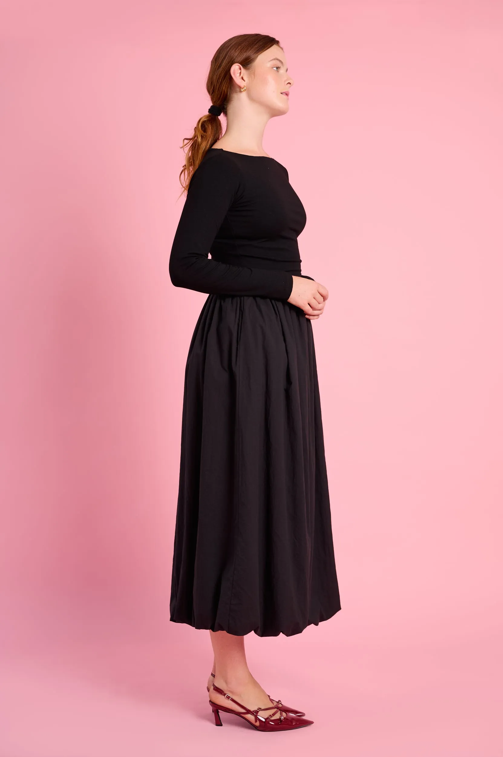 Long Sleeve Combo Dress in Black WaterRepellentSurface Heart Soul