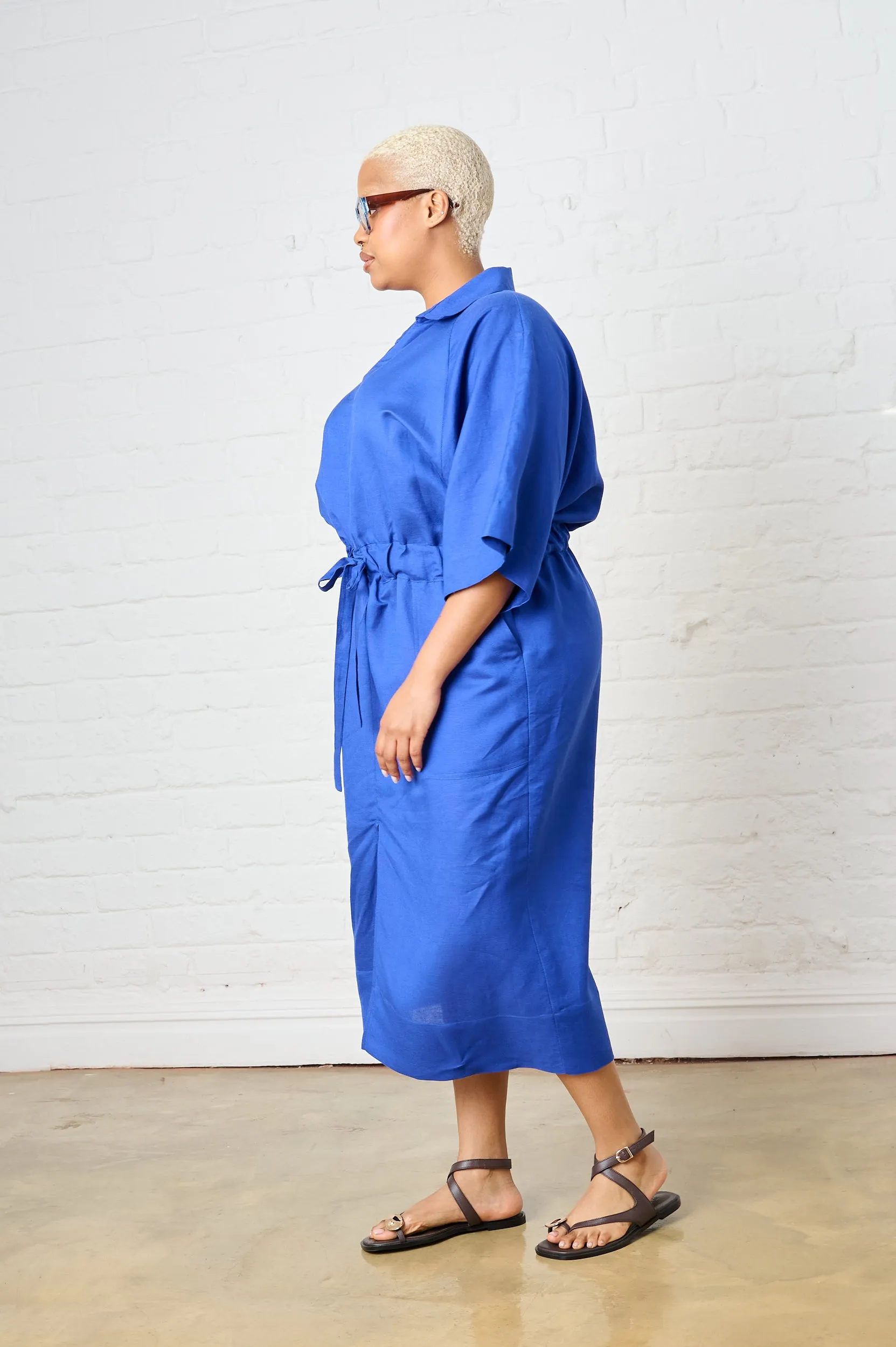 Zen Ease AntiPilling Linen Dolman Sleeve Dress in Cobalt