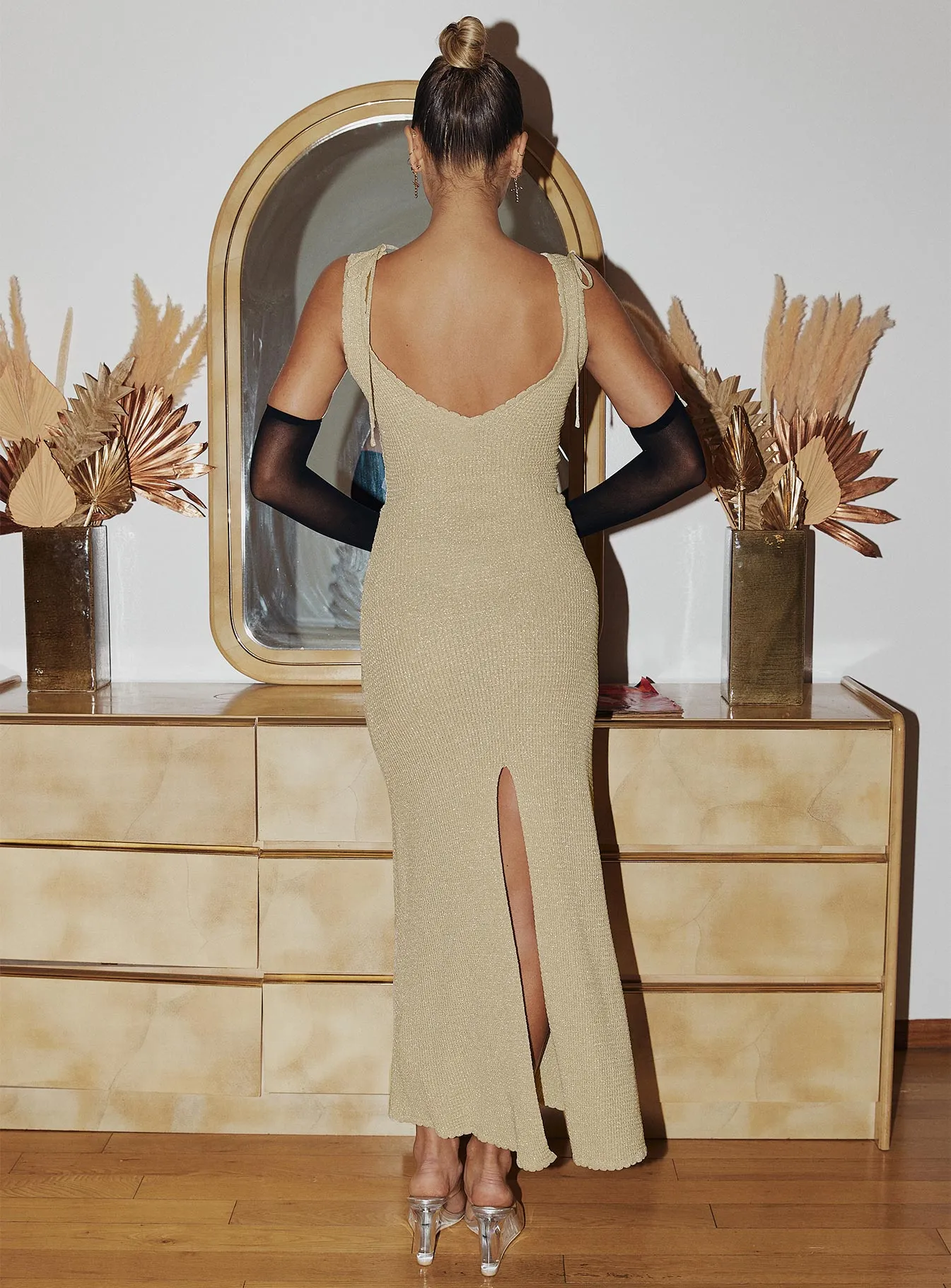 Peach Soft Logue Maxi Dress Gold