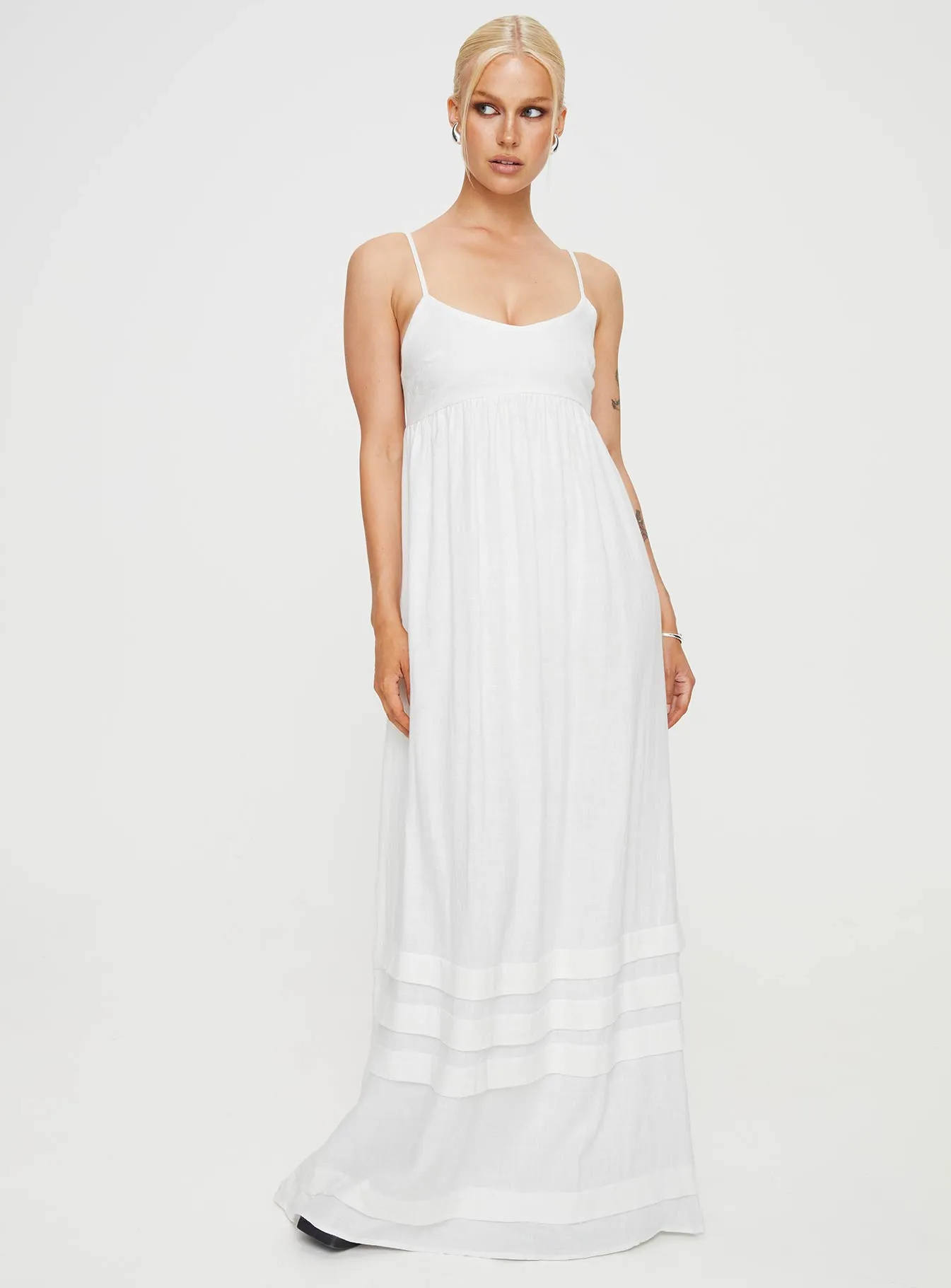 Milden Linen Blend Maxi Dress White Night Calm A-Line Cut