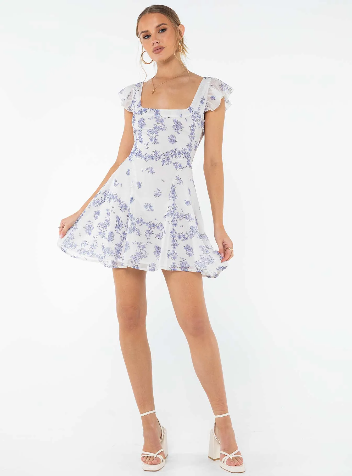 Overlapping Panel Design Dream Away Mini Dress Blue Multi