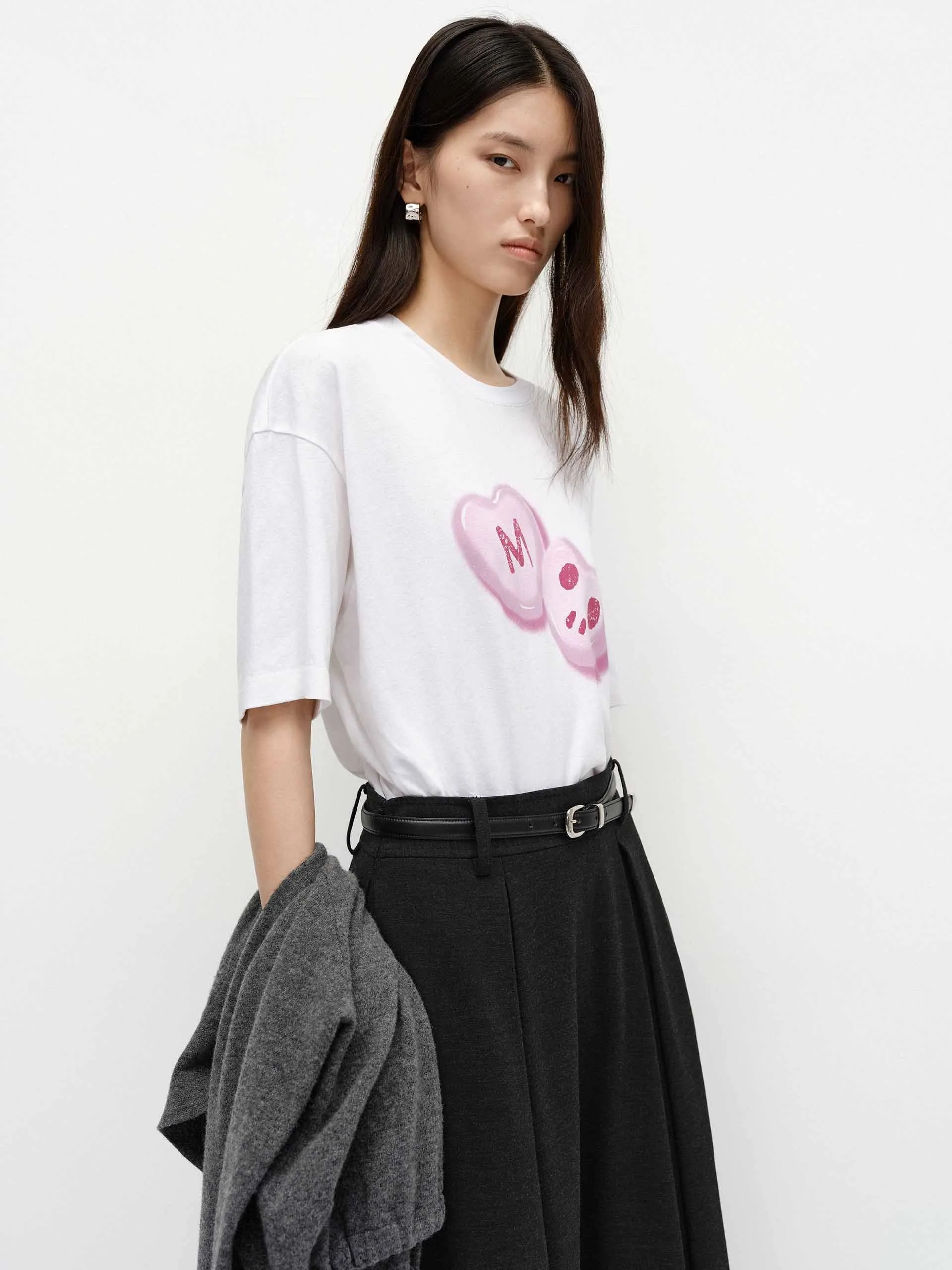 Fashionable Option Printed Detail Cotton T-shirts