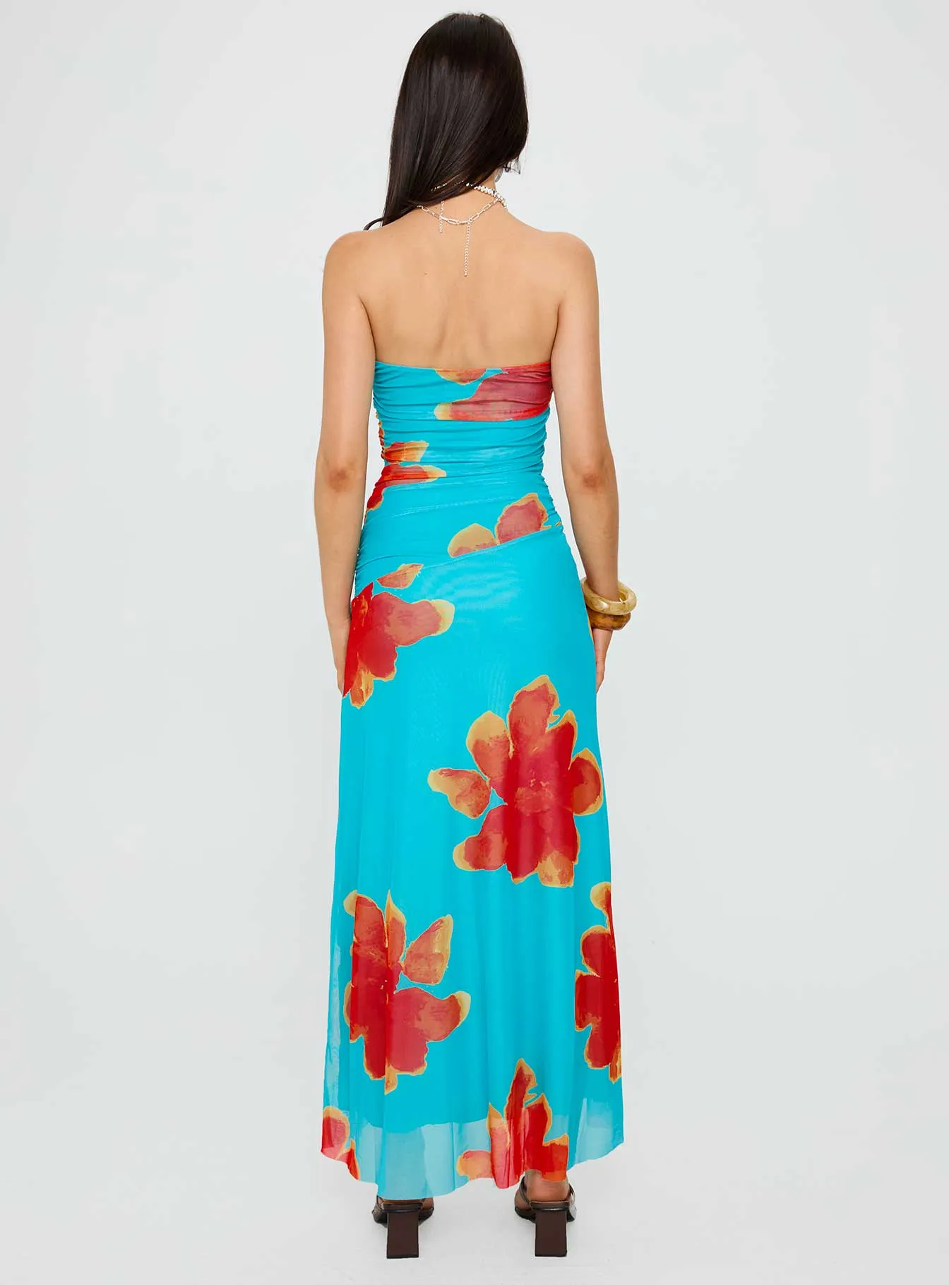 Katara Strapless Maxi Dress Blue / Orange Floral The sleek lines of this maxi dress create a flattering and elegant look for any event Beach Gate