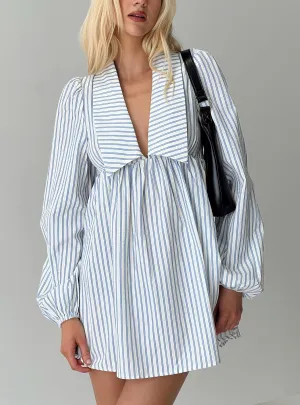 Flirty Vibe Tie Back Closure System Ronelle Collared Long Sleeve Mini Dress Blue Stripe