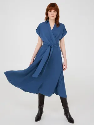 Trendy Chic Collared Crossover Midi Dress