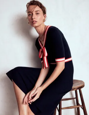 Easy Style Simple and timeless piece Tipped Bow Dress-Navy