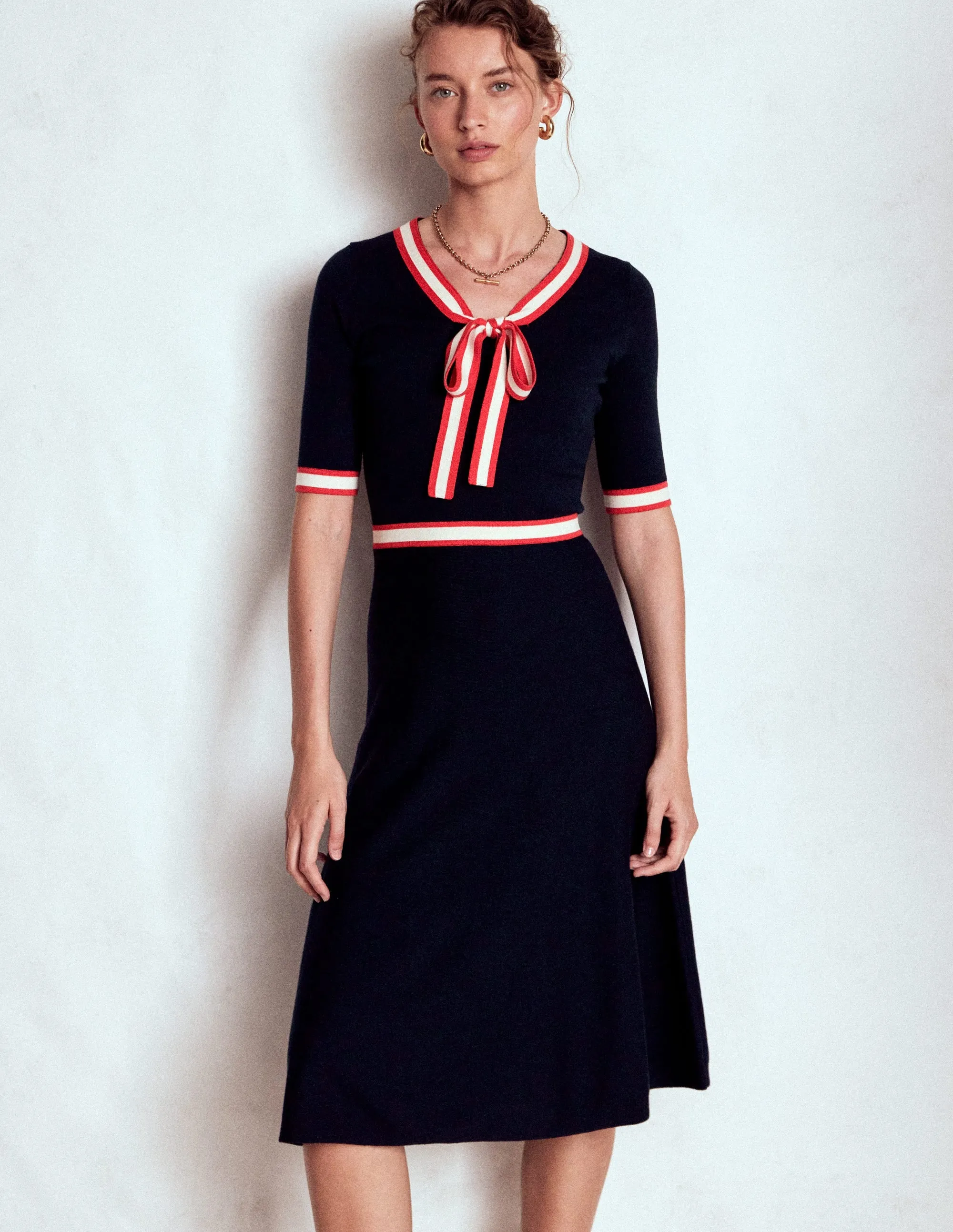 Edgy Youth Tipped Bow Dress-Navy