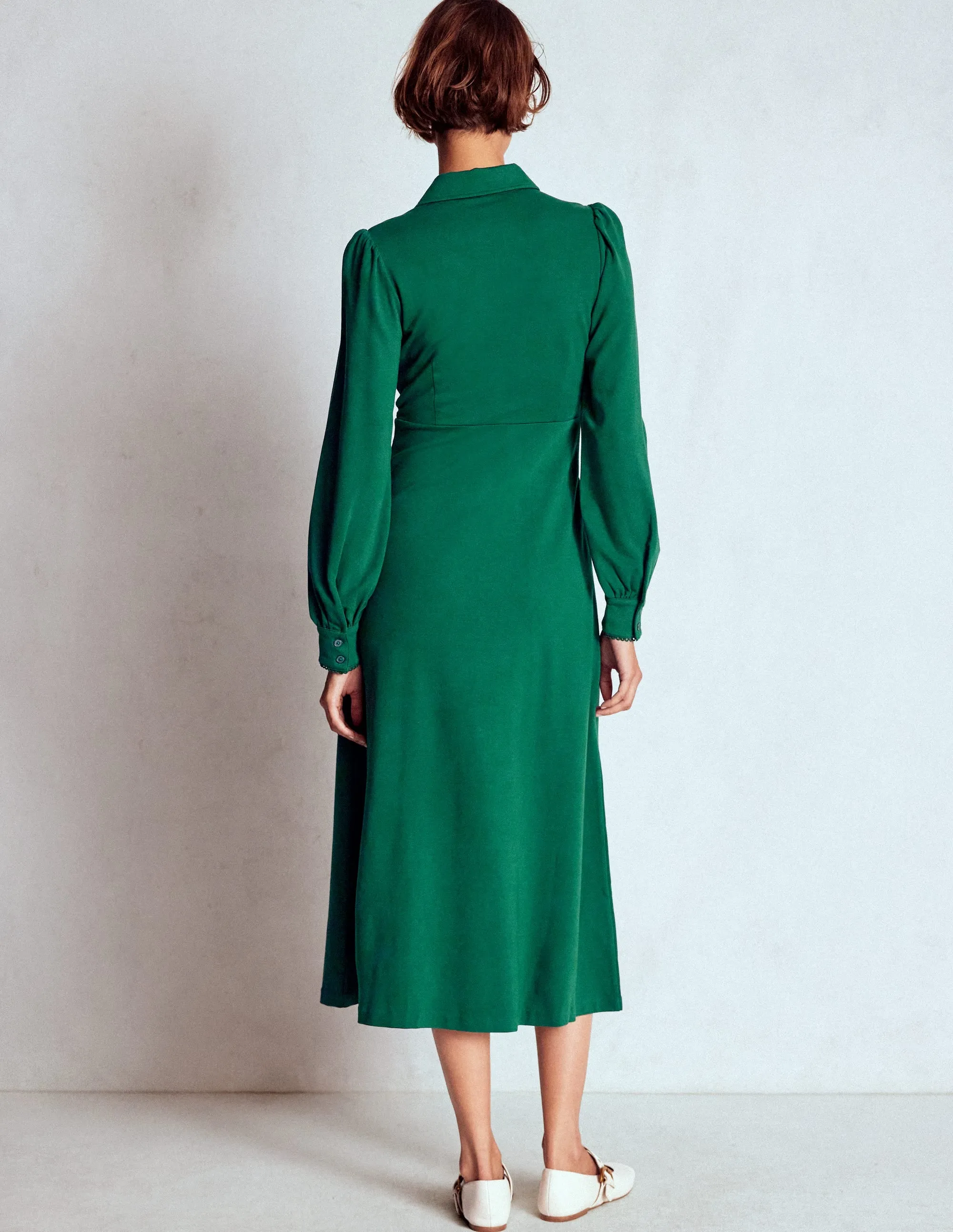 Pip Zip-Up Ponte Midi Dress-Emerald Night Park Bench
