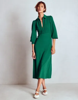 Comfy Smart Pip Zip-Up Ponte Midi Dress-Emerald Night