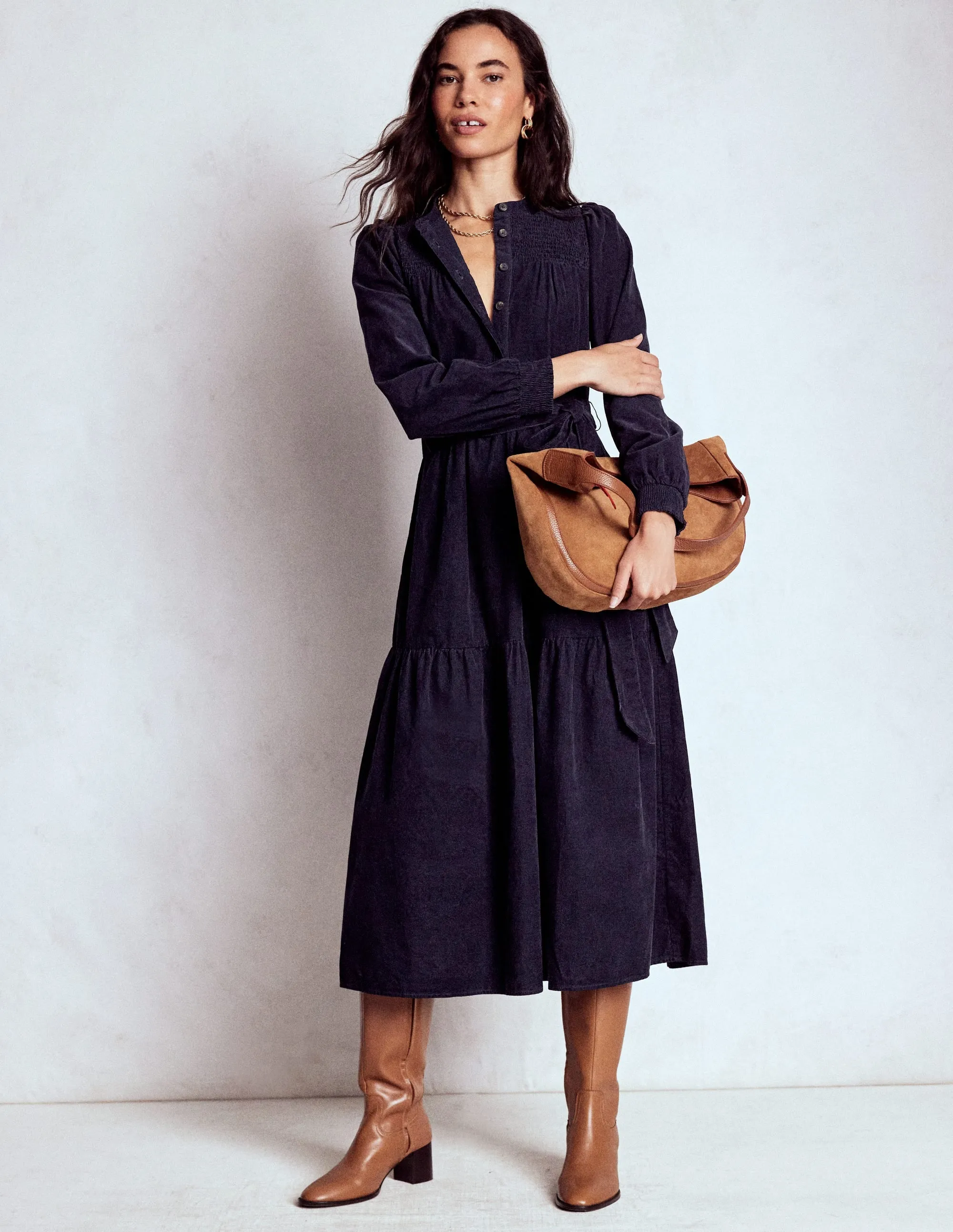 Cecily Cord Midi Dress-Navy Crisp Wind