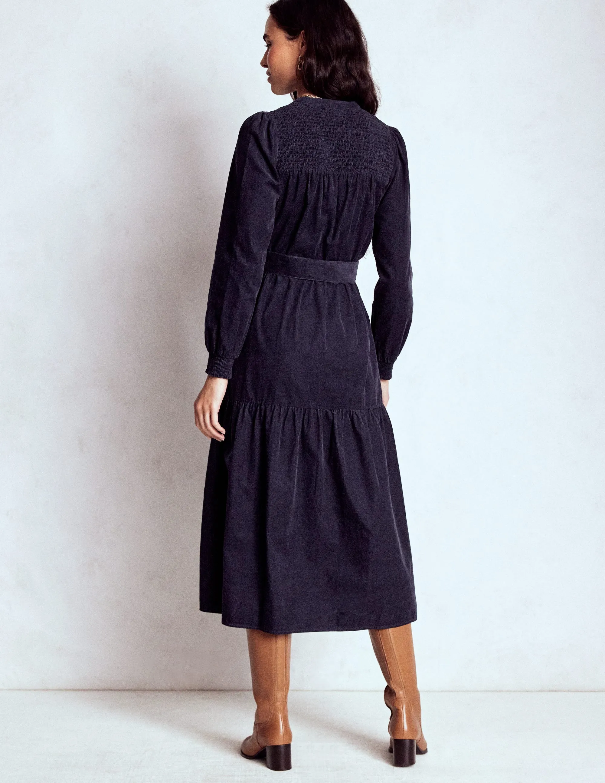 Cecily Cord Midi Dress-Navy Comfortable formal midi Desk To Dinner