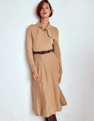 Knitted Bow Dress-Camel Melange Coffee Break