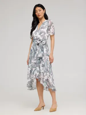 Paisley Print Cross-Front High-Low Midi Dress Casual Yet Chic