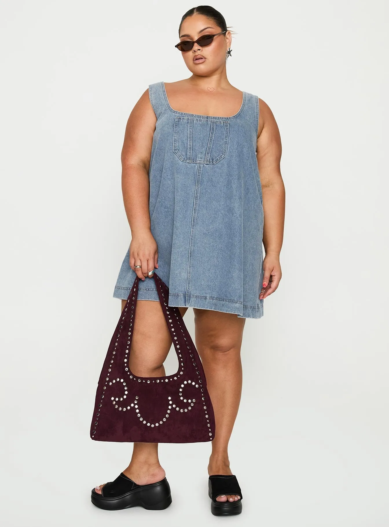 Trend Star Heat Glow State Of Mind Mini Dress Blue Denim Curve
