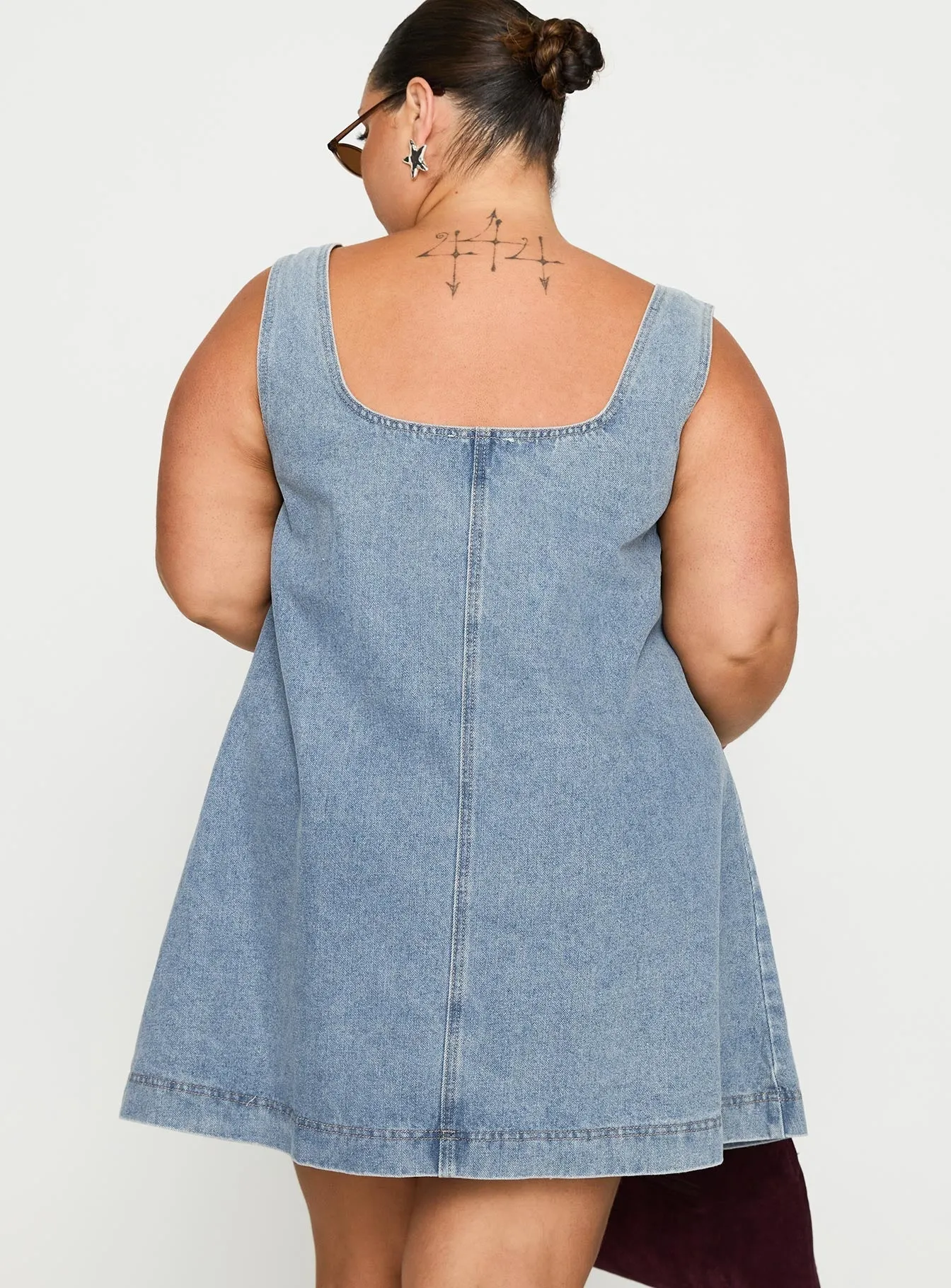 State Of Mind Mini Dress Blue Denim Curve Playful fabric mini dress Youth Glow