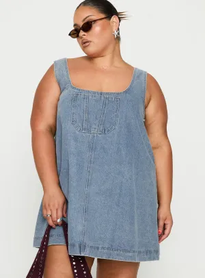 State Of Mind Mini Dress Blue Denim Curve Casual Comfort