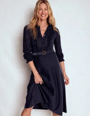 Flattering Silhouettes Winifred Frilled Knitted Dress-Navy