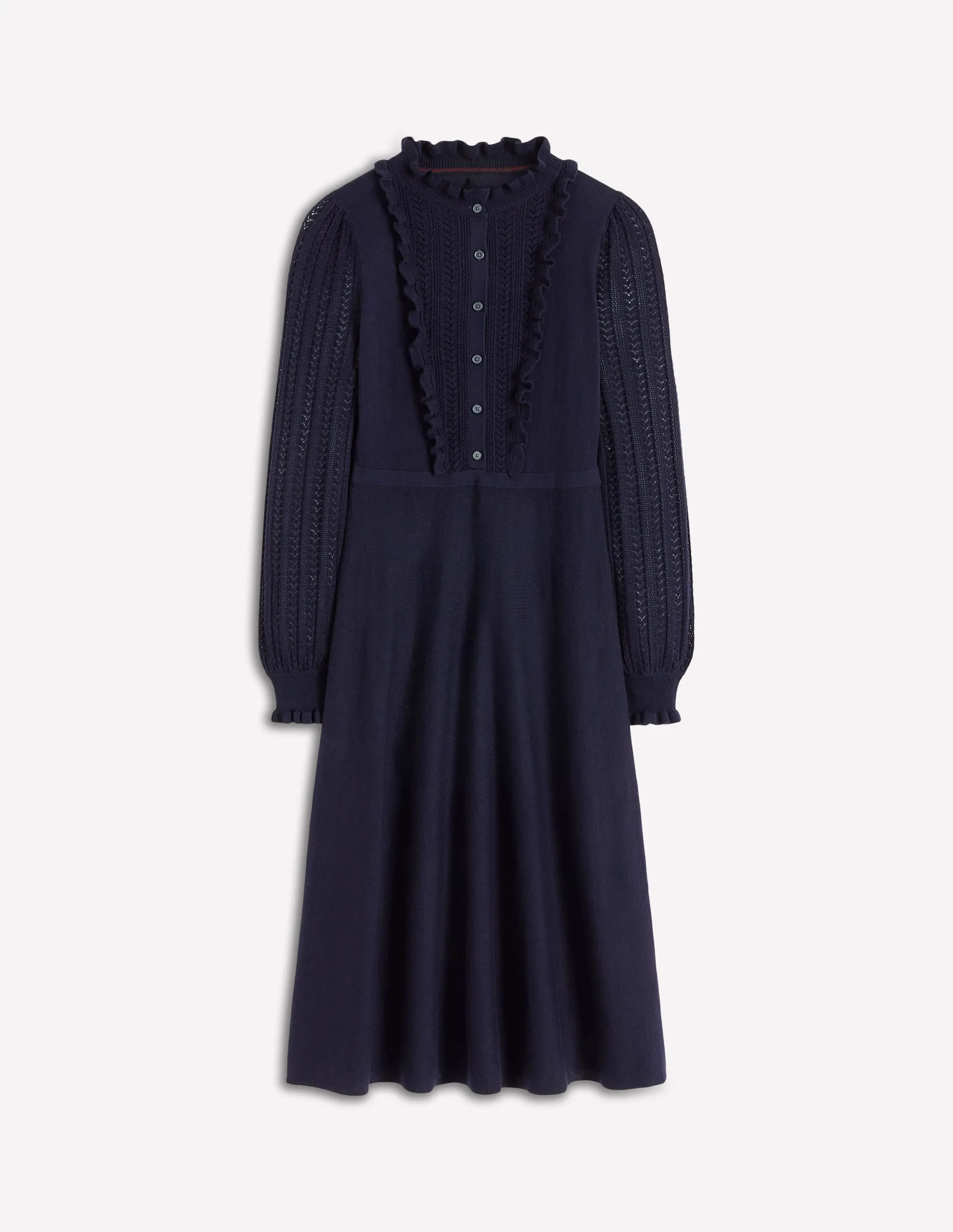 Elegant fit-and-flare dress Winifred Frilled Knitted Dress-Navy