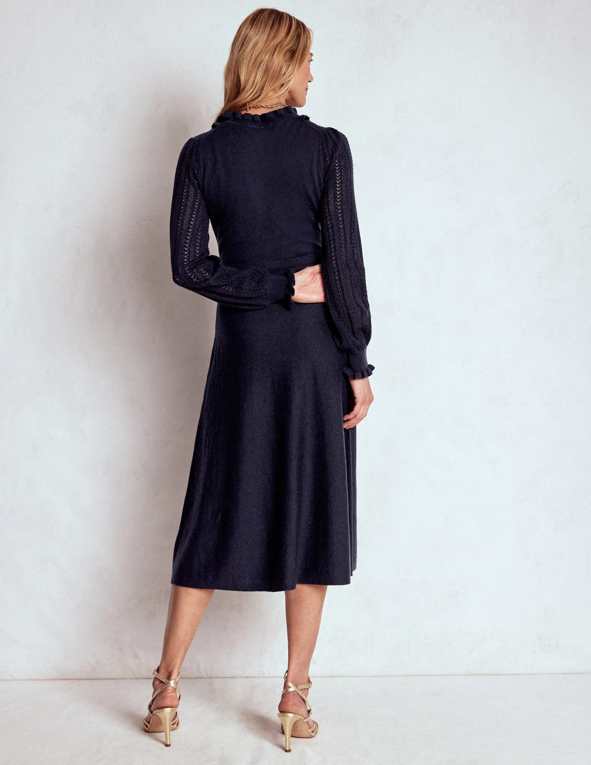 Chic Design Fashionable Piece Winifred Frilled Knitted Dress-Navy