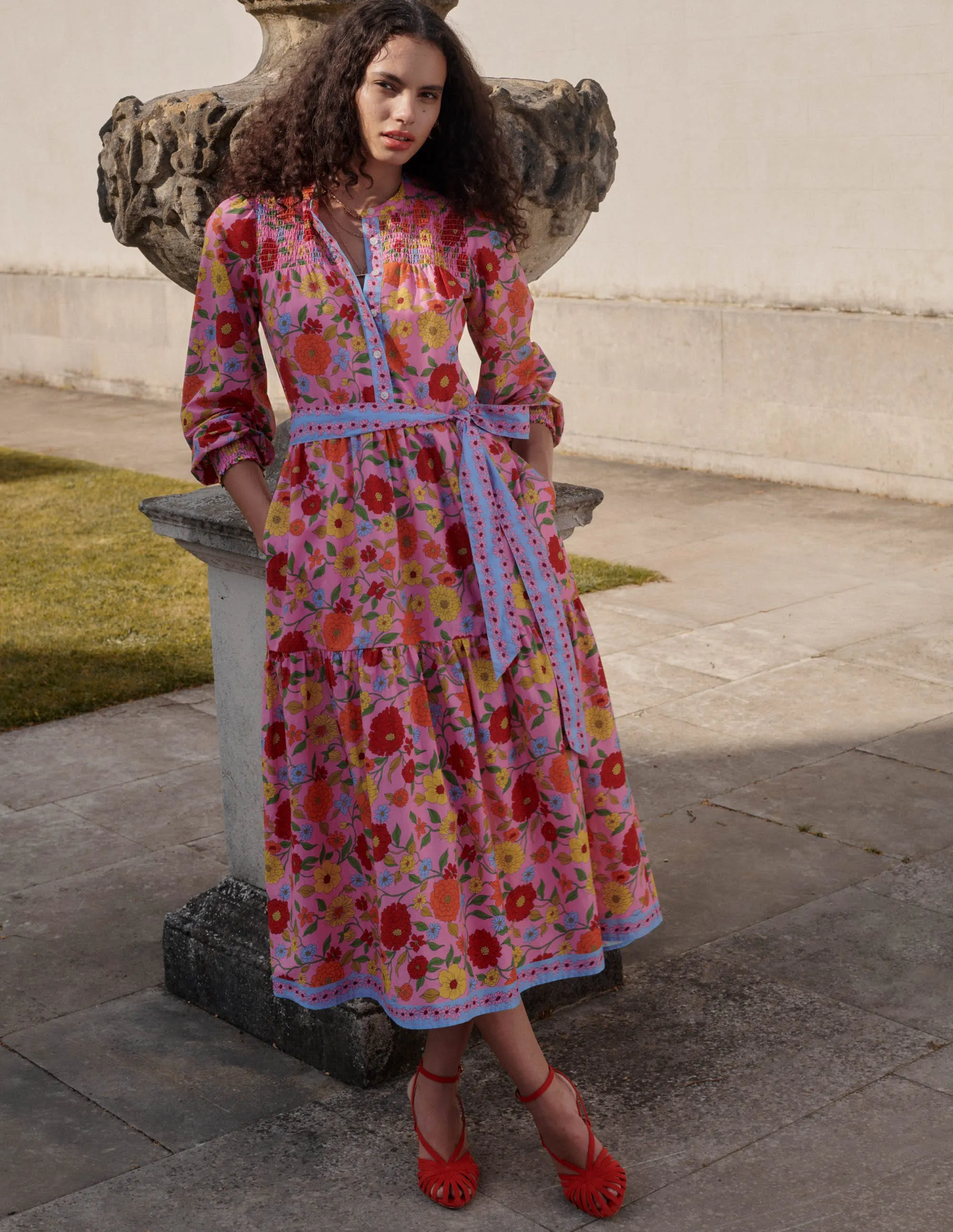 Fashionable Fit Cecily Cotton Midi Dress-Multi, Dahlia Trail