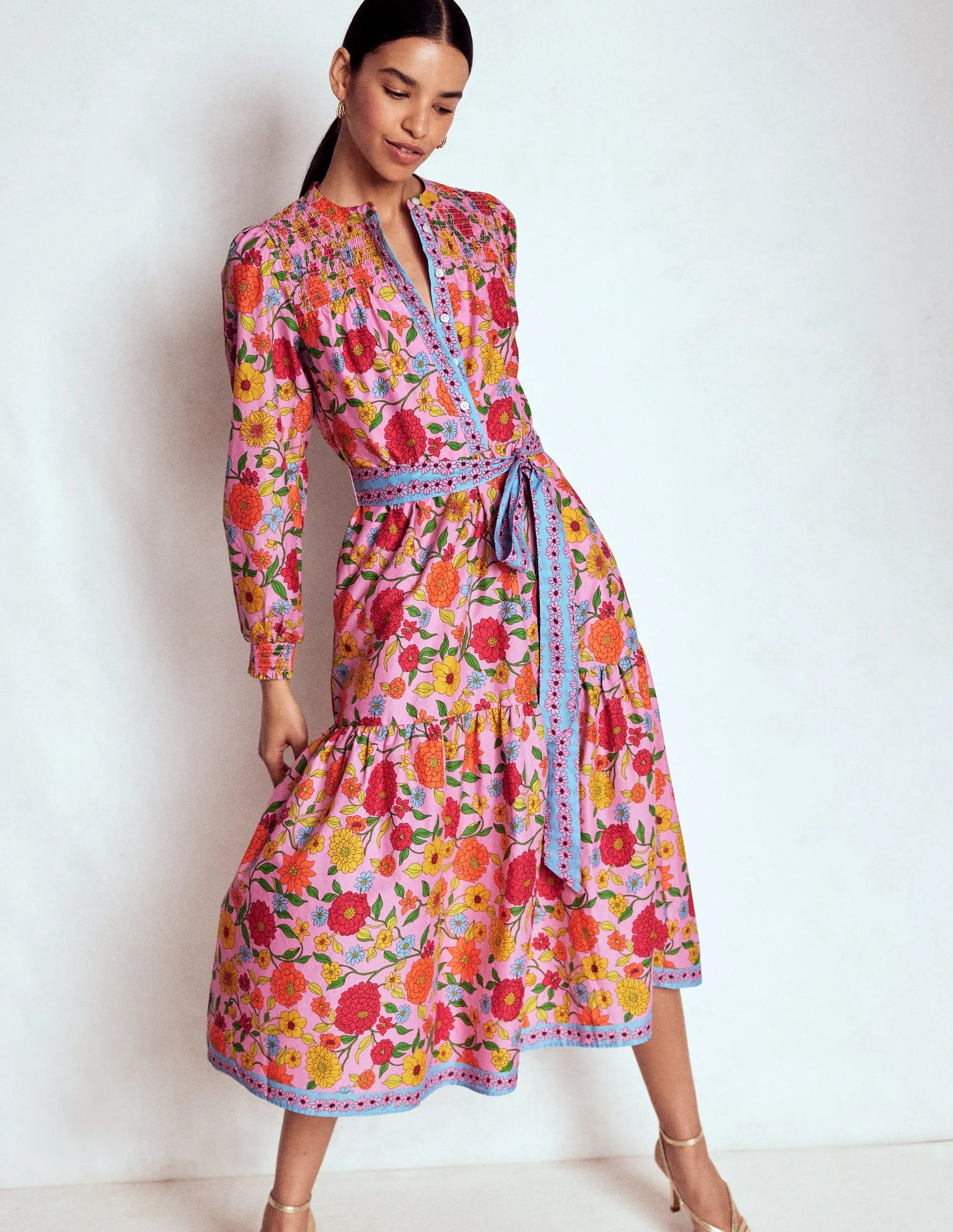 skin friendly Sand Step Cecily Cotton Midi Dress-Multi, Dahlia Trail