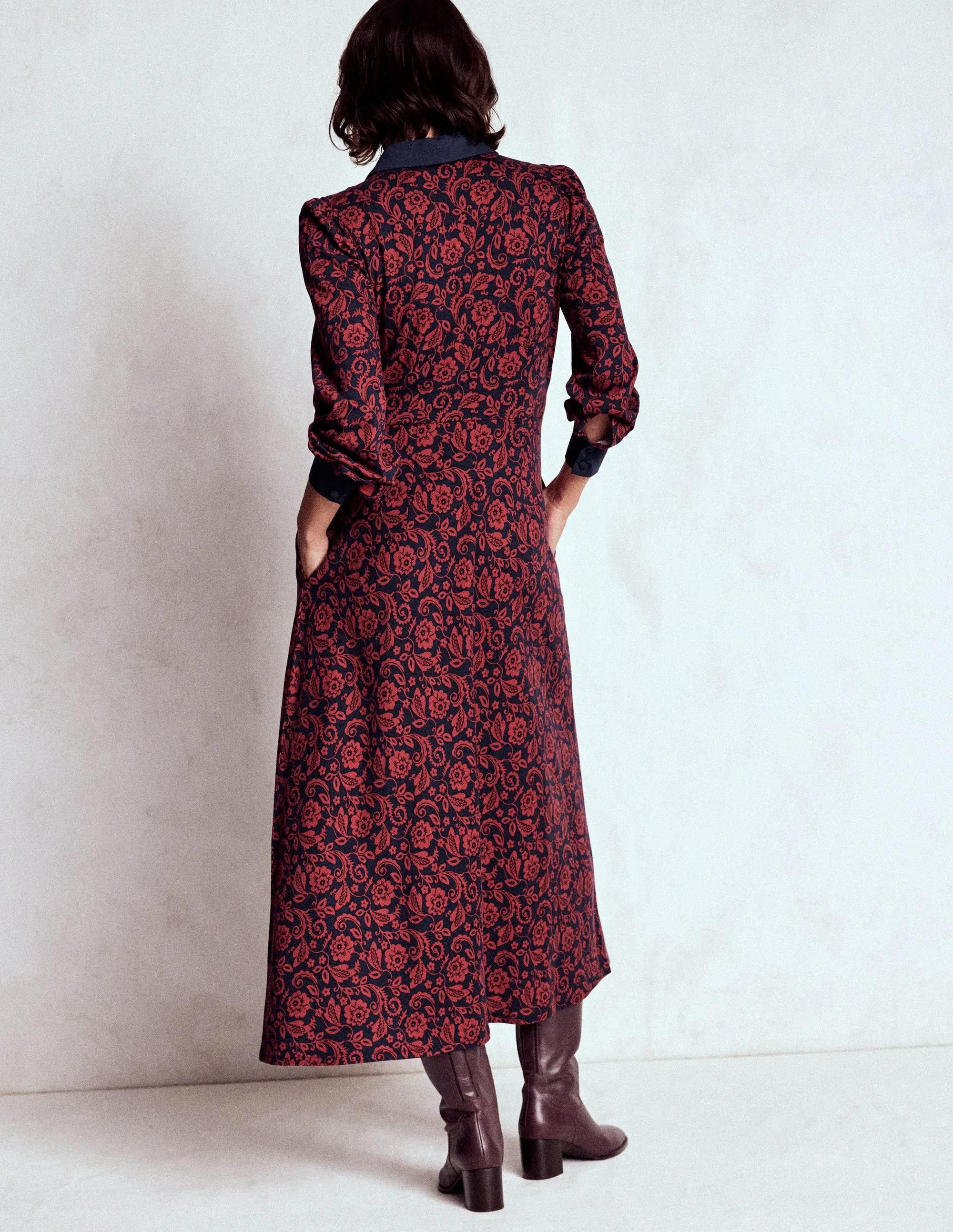 London Girl Empire Waistline Shirt Dress-Red, Ornate Flora
