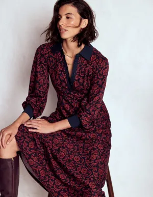 Midi dress with waist tie Alley View Empire Waistline Shirt Dress-Red, Ornate Flora