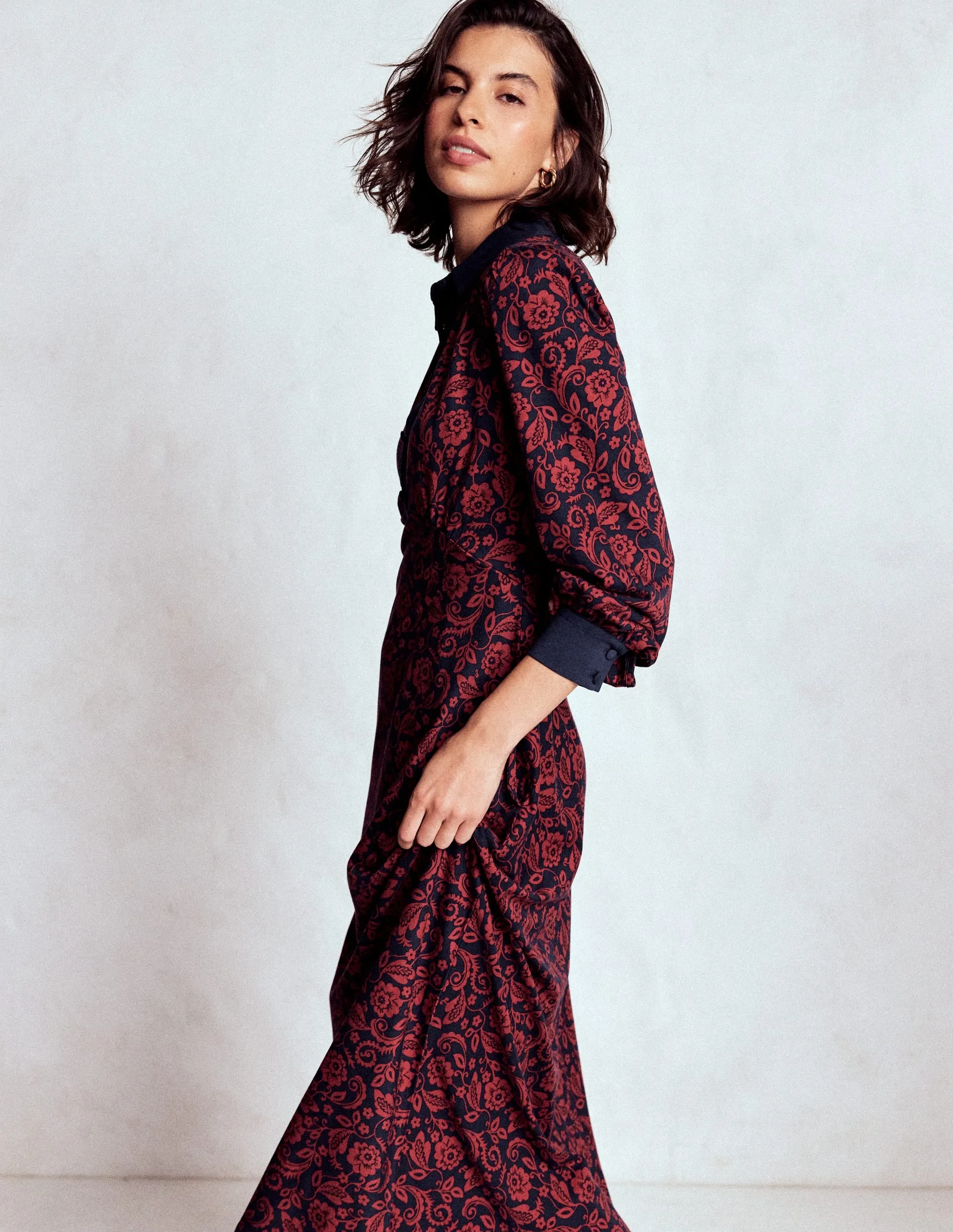 Empire Waistline Shirt Dress-Red, Ornate Flora Urban Girl