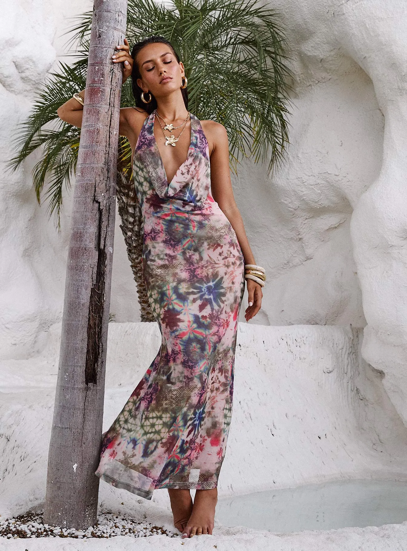 Harbor Stroll Cassiday Halter Maxi Dress Multi