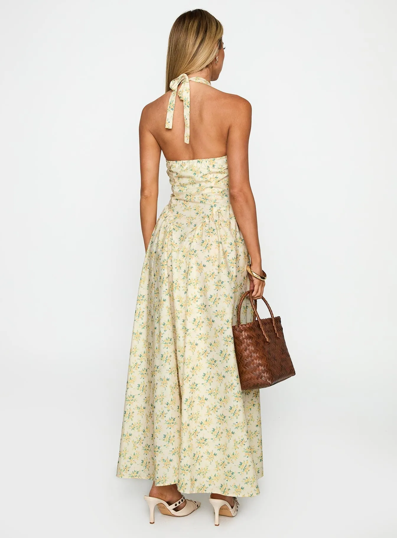 Monte Carlo Halter Maxi Dress Yellow Dye Art This maxi dress combines classic style with modern comfort for a timeless look
