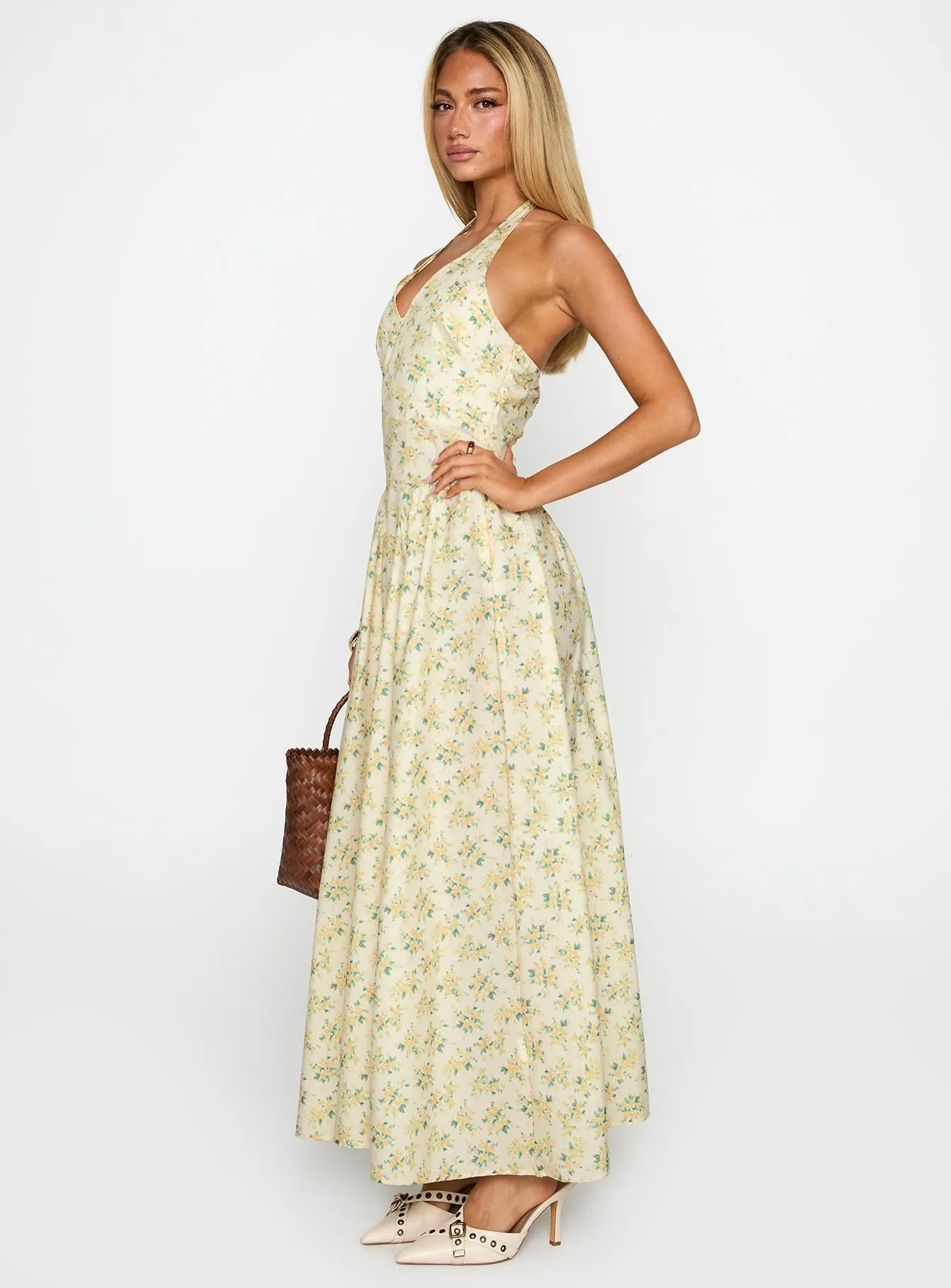 Loose Fit Monte Carlo Halter Maxi Dress Yellow
