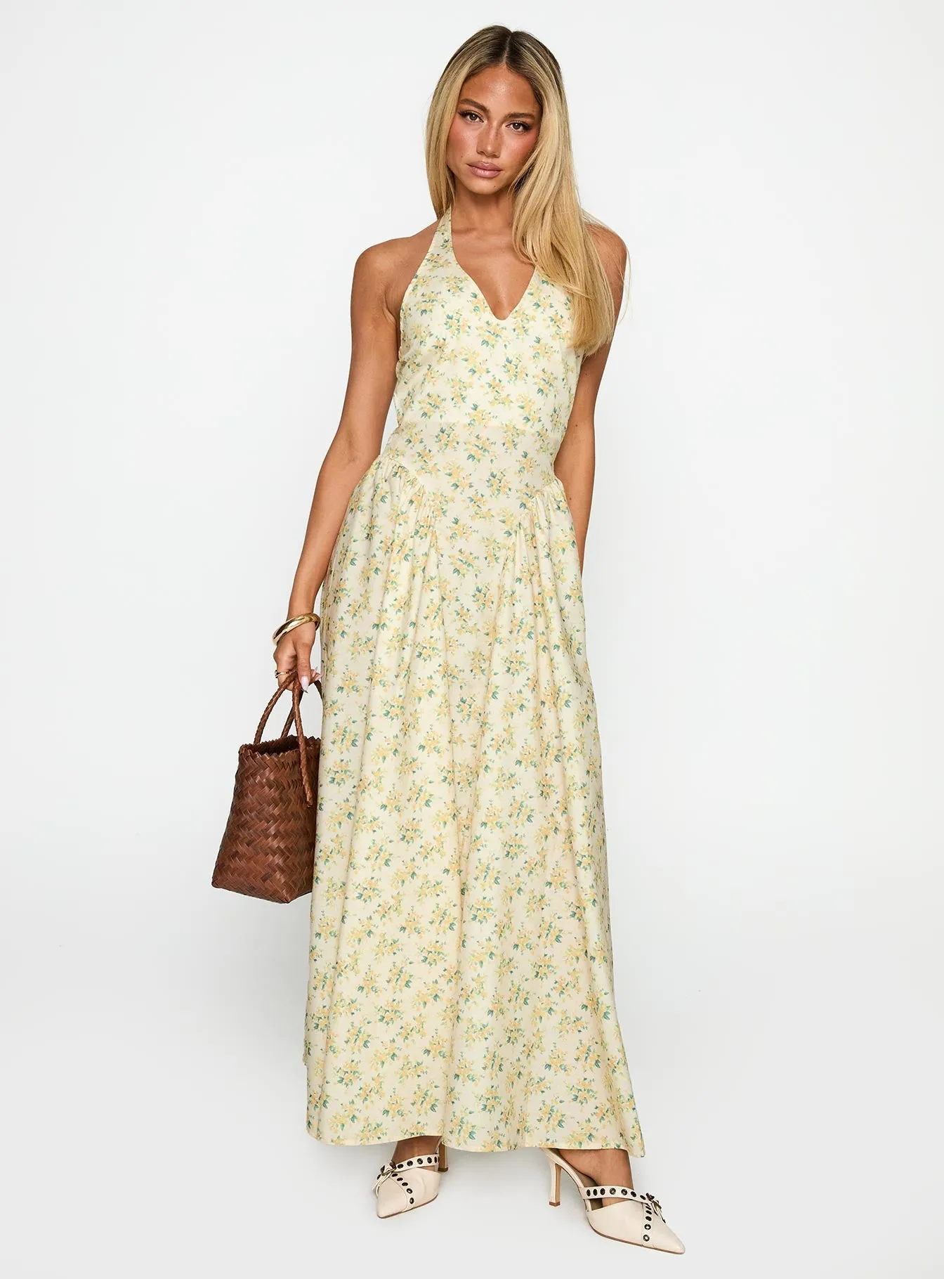 Monte Carlo Halter Maxi Dress Yellow Stone Path