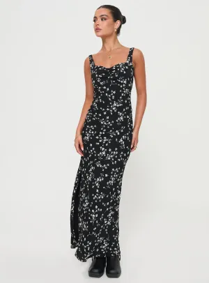 This dress offers an elegant and refined look for any event or casual outing Maxi dress with belt Mahlari Maxi Dress Black / Floral