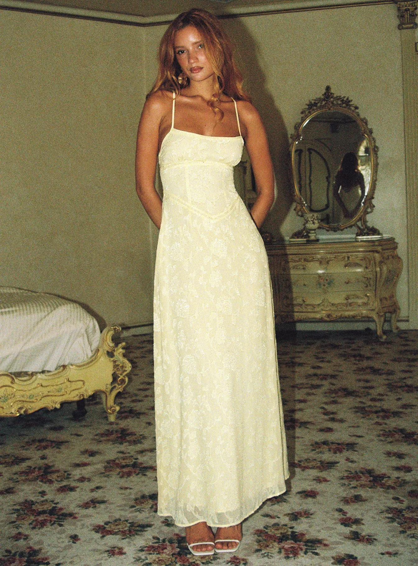 South Of France Maxi Dress Yellow Organza Air handmade detail