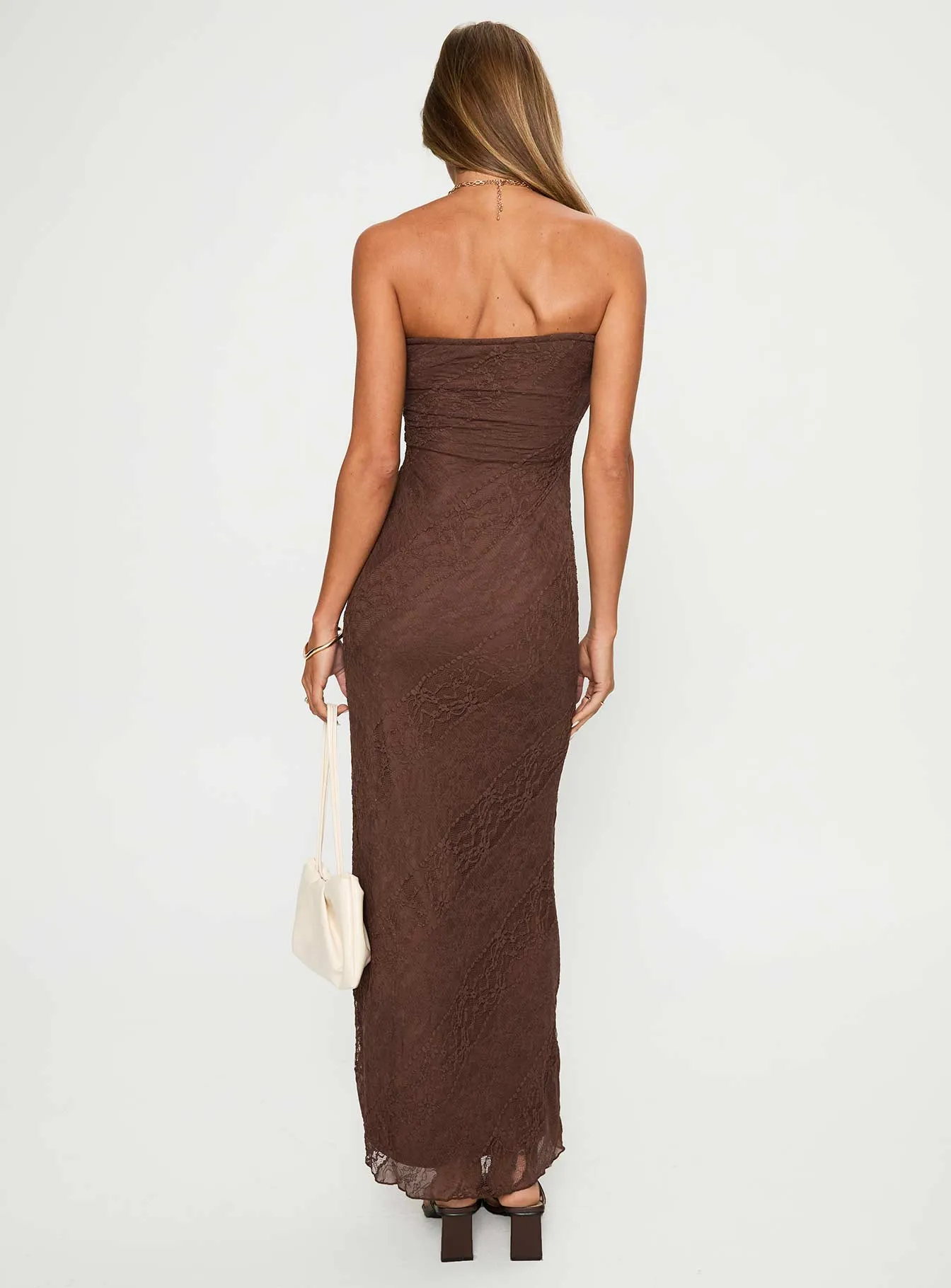 Majorca Strapless Lace Maxi Dress Chocolate Copper Glow Soft Dawn