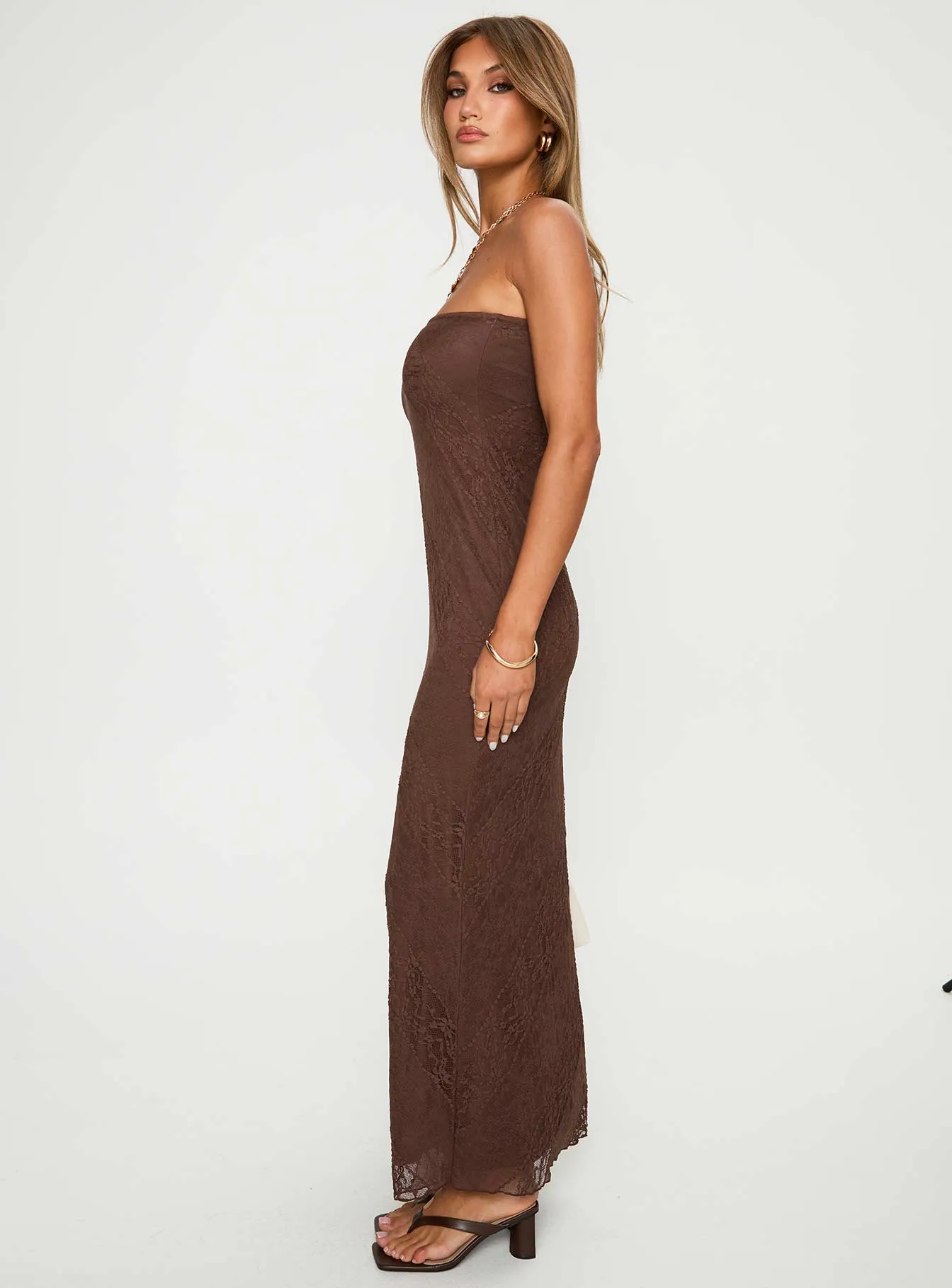 Majorca Strapless Lace Maxi Dress Chocolate Summer Glow