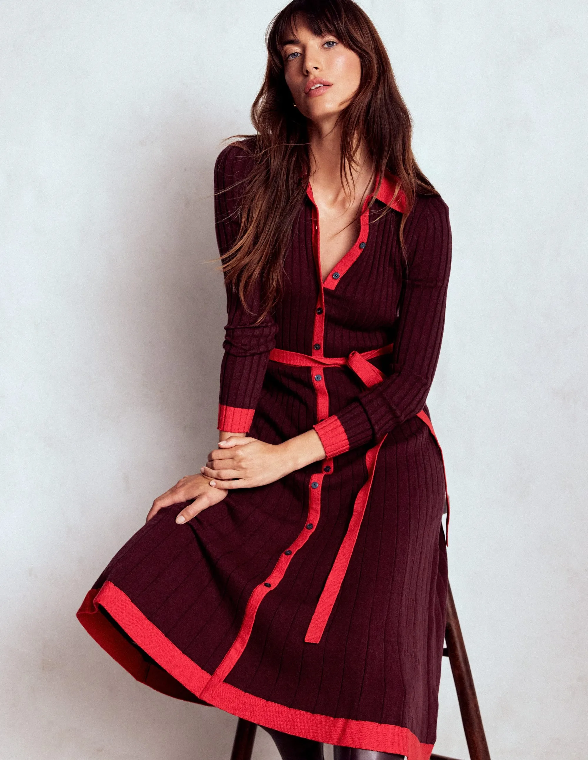 Rachel Knitted Shirt Dress-Deep Wisteria Silk Flow Go Light