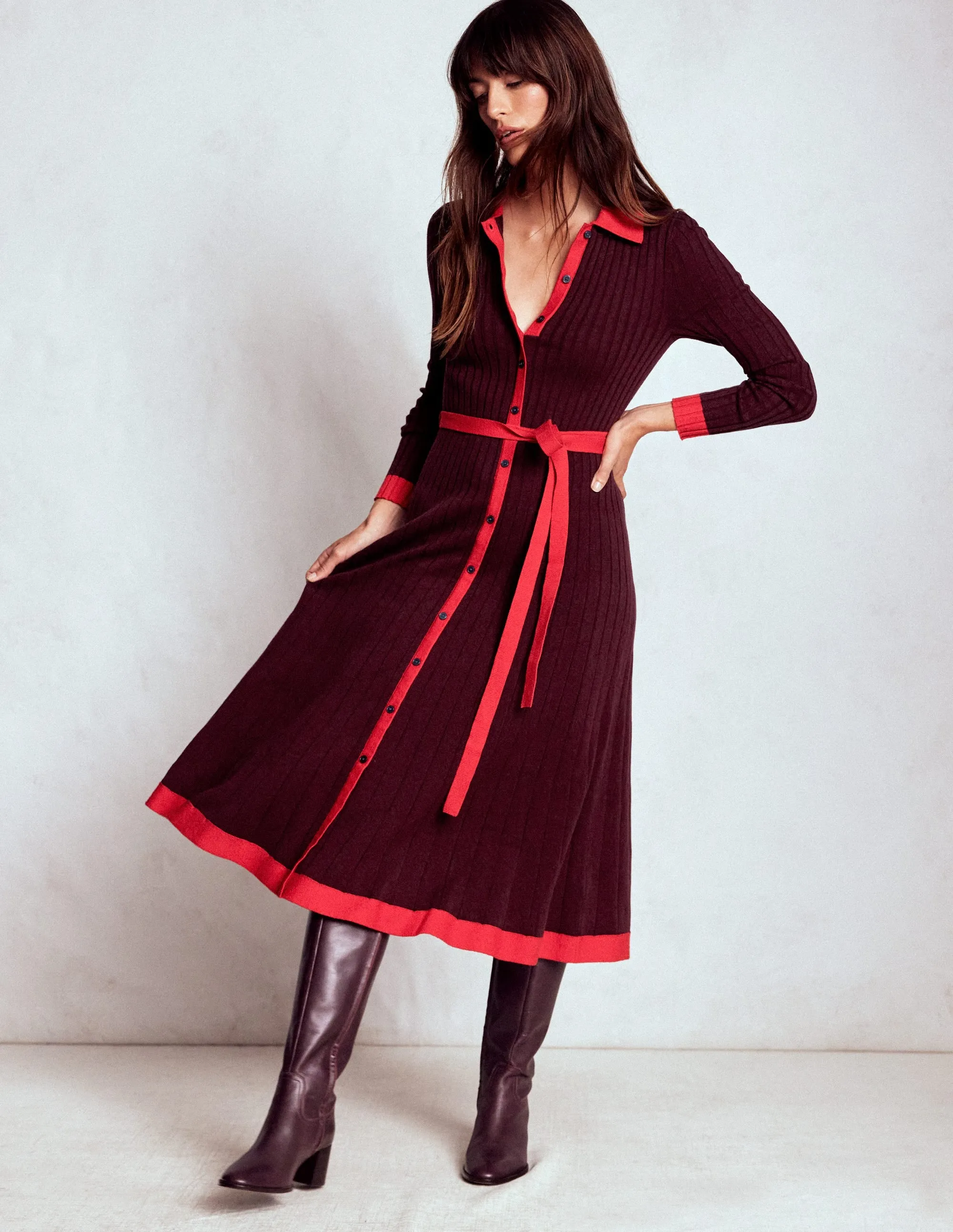 Rachel Knitted Shirt Dress-Deep Wisteria Chic everyday outfit Velvet Smooth